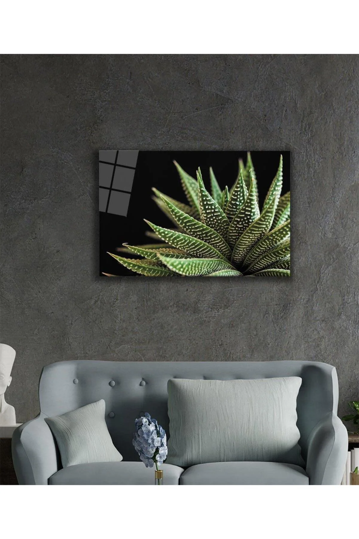 Siyah Arka Fon Aleovera Çiçek 4mm Dayanıklı Cam Tablo Temperli Cam, Black Background Aloe Vera Flowe - BYCAGRİ Görsel 2