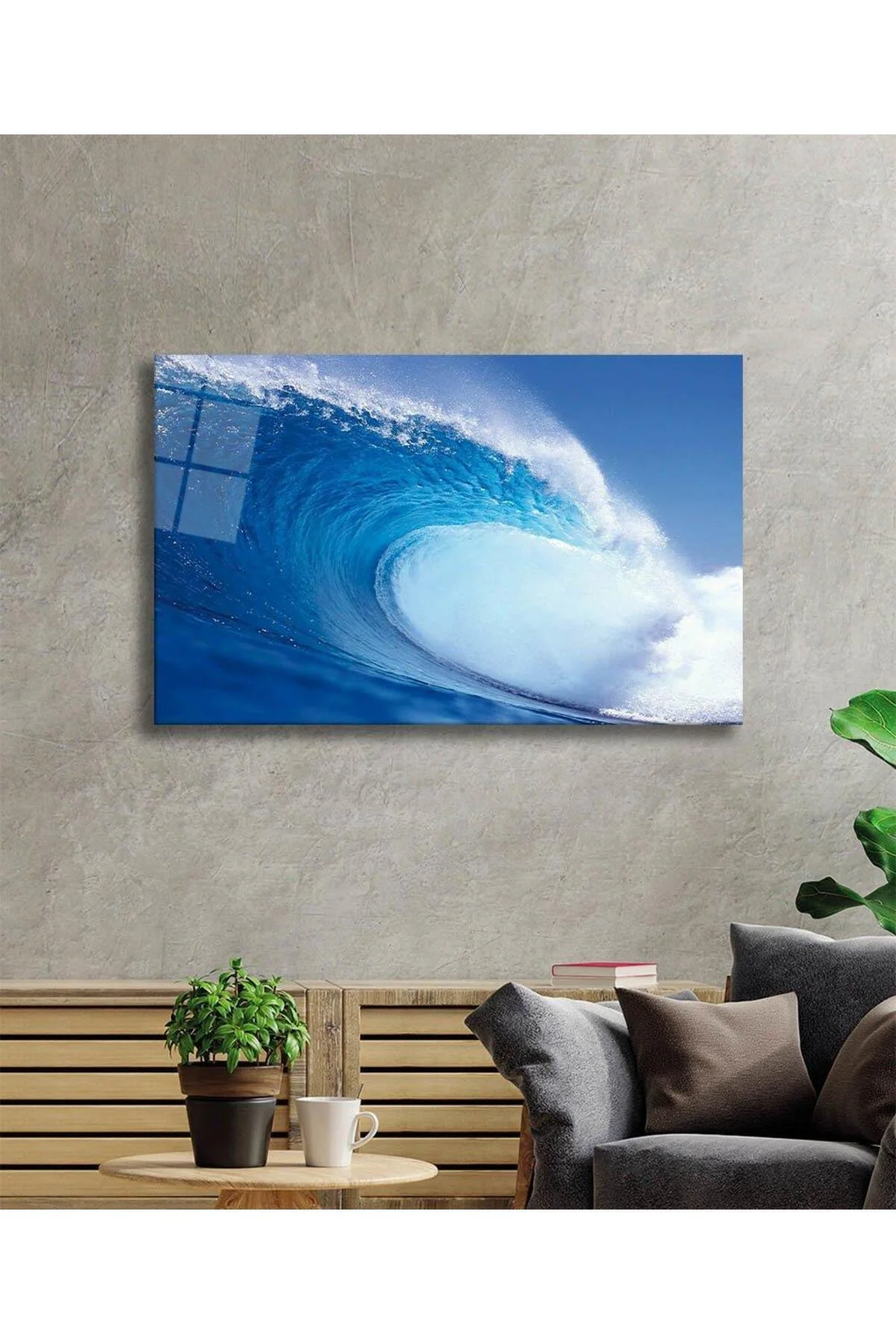 Deniz Dalgası Manzarası Cam Tablo 4mm Dayanıklı Temperli Cam, Sea Waves Glass Wall Art - BYCAGRİ Görsel 2