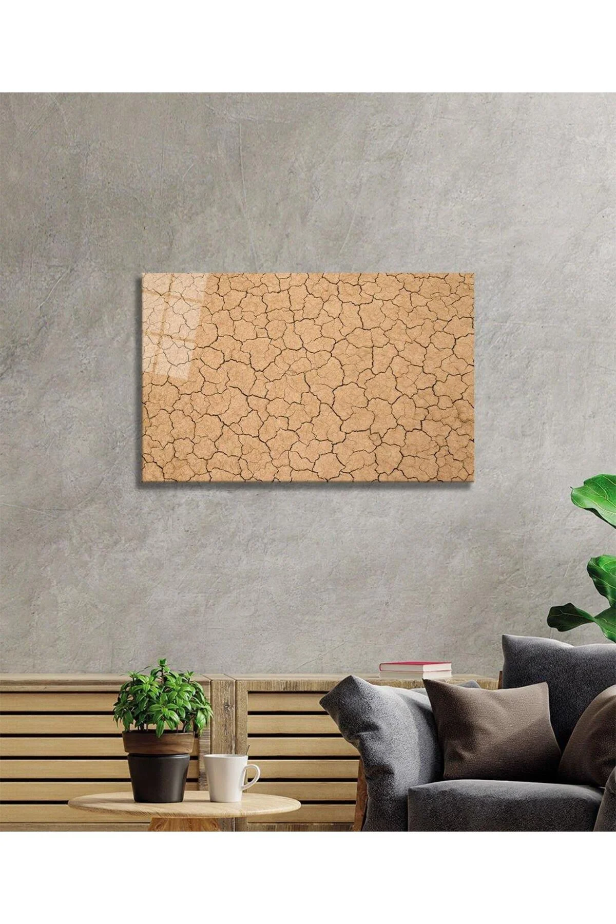 Çöl Kuru Çatlak Toprak 4mm Dayanıklı Cam Tablo Temperli Cam, Desert Dry Cracked Soil Glass Wall Art - BYCAGRİ Görsel 2