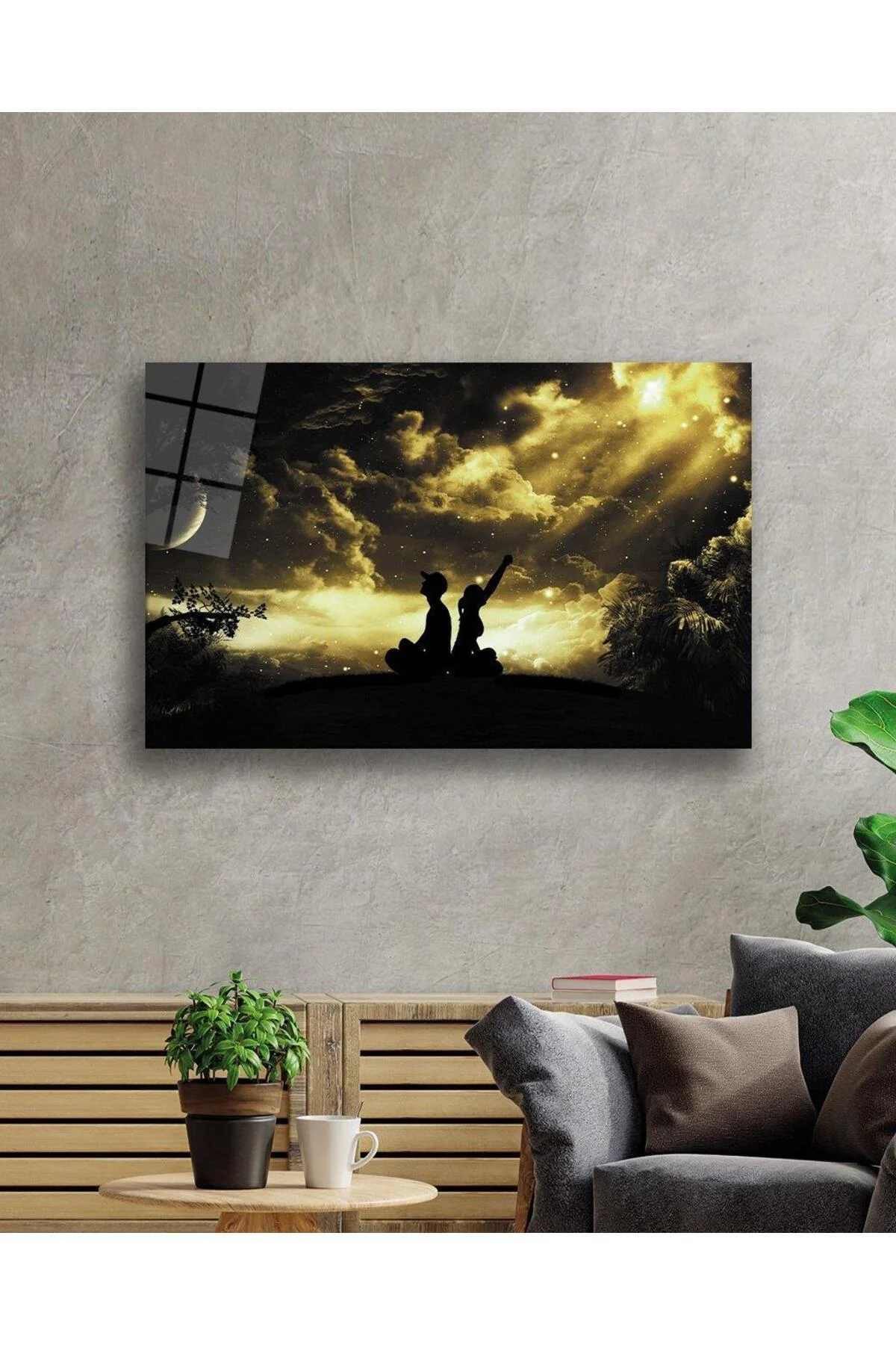 Yıldızlı Gecede İnsan Manzarası Cam Tablo 4mm Dayanıklı Temperli Cam Human Landscape In The Starry - BYCAGRİ Görsel 2