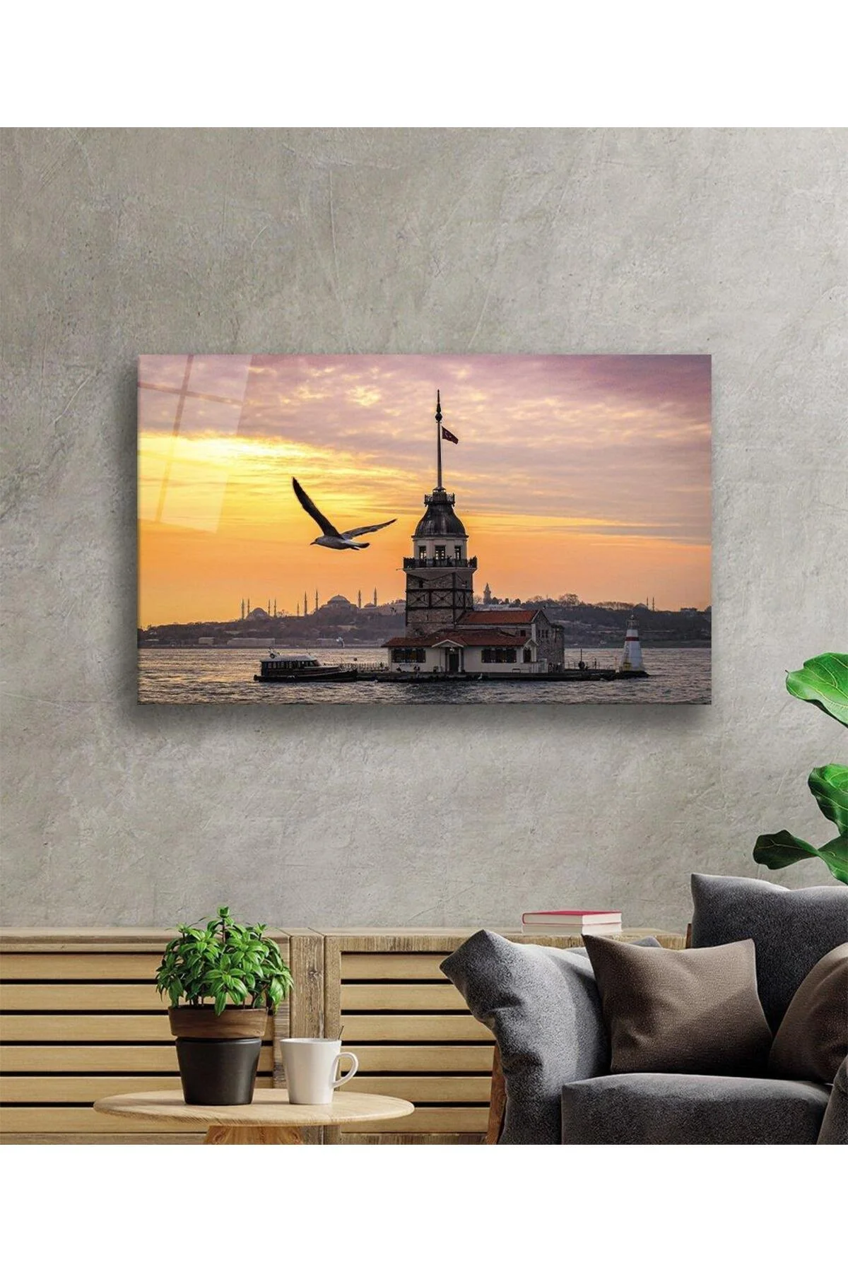 Gün Batımı Kız Kulesi Cam Tablo 4mm Dayanıklı Temperli Cam Sunset Maiden's Tower Glass Wall Art - BYCAGRİ Görsel 2