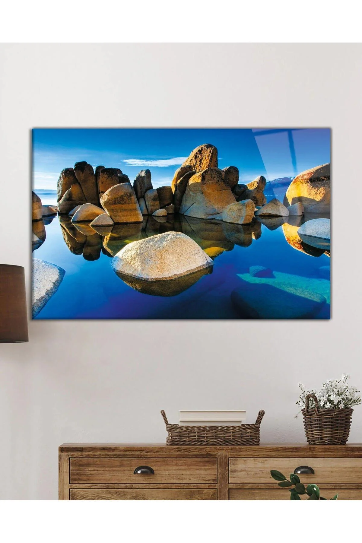 Dağ Yansıma Manzara Cam Tablo 4mm Dayanıklı Temperli Cam Mountain Reflection Landscape Glass Table - BYCAGRİ Görsel 2