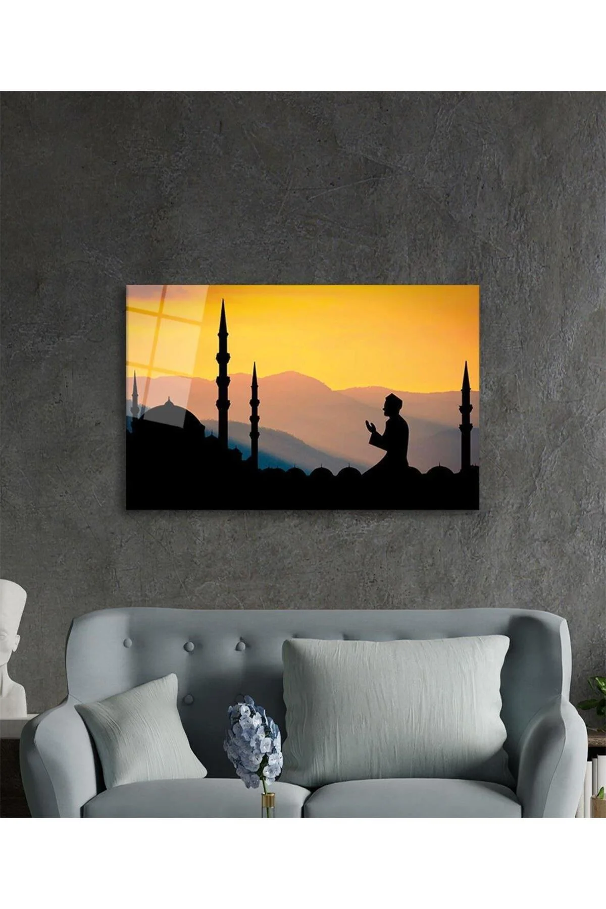 Cami Gün Batımı Dua Dini Duvar Dekoru Cam Tablo 4mm Dayanıklı Temperli Cam - BYCAGRİ Görsel 2