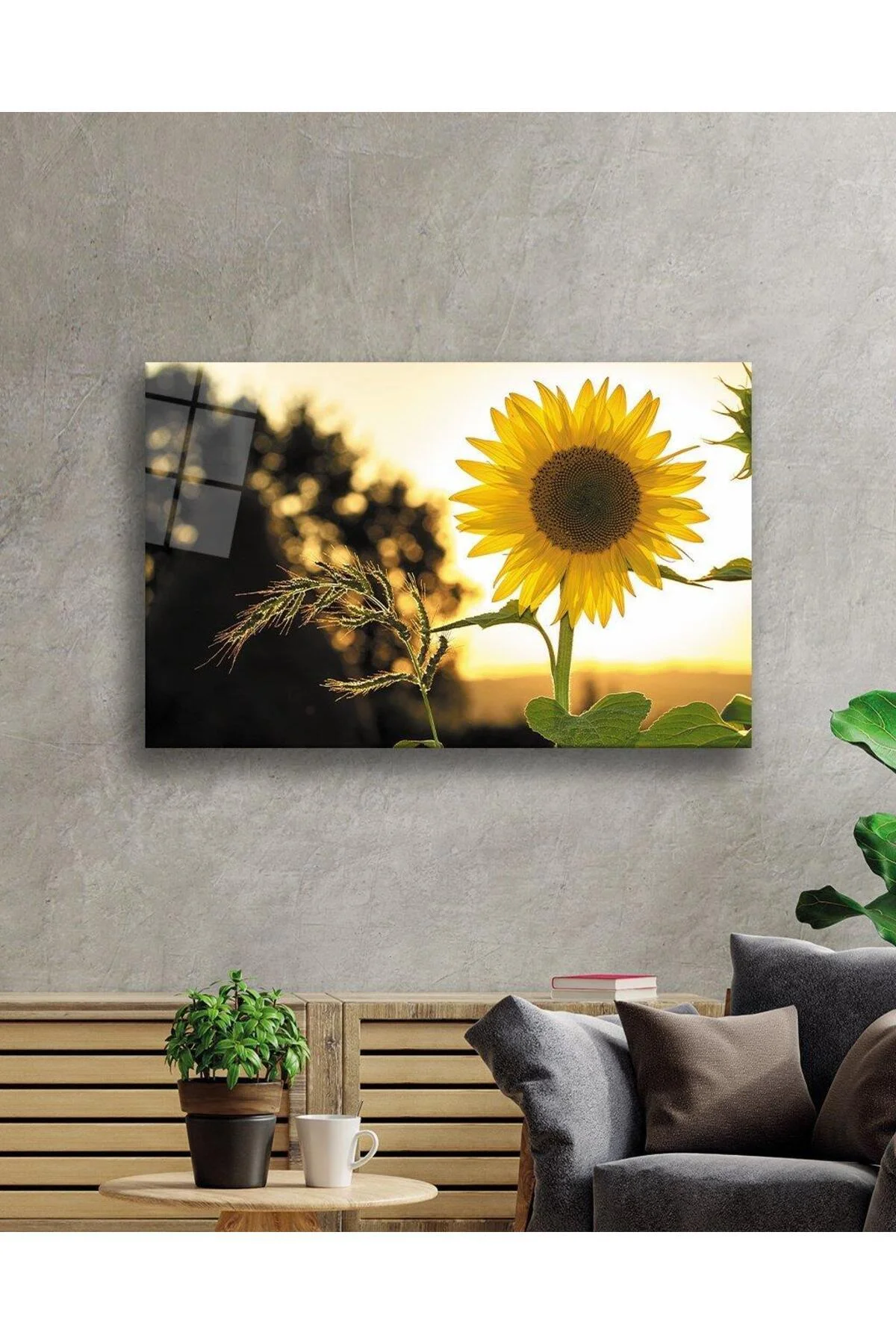 Ayçiçeği Cam Tablo 4mm Dayanıklı Temperli Cam Sunflower Glass Wall Art - BYCAGRİ Görsel 2