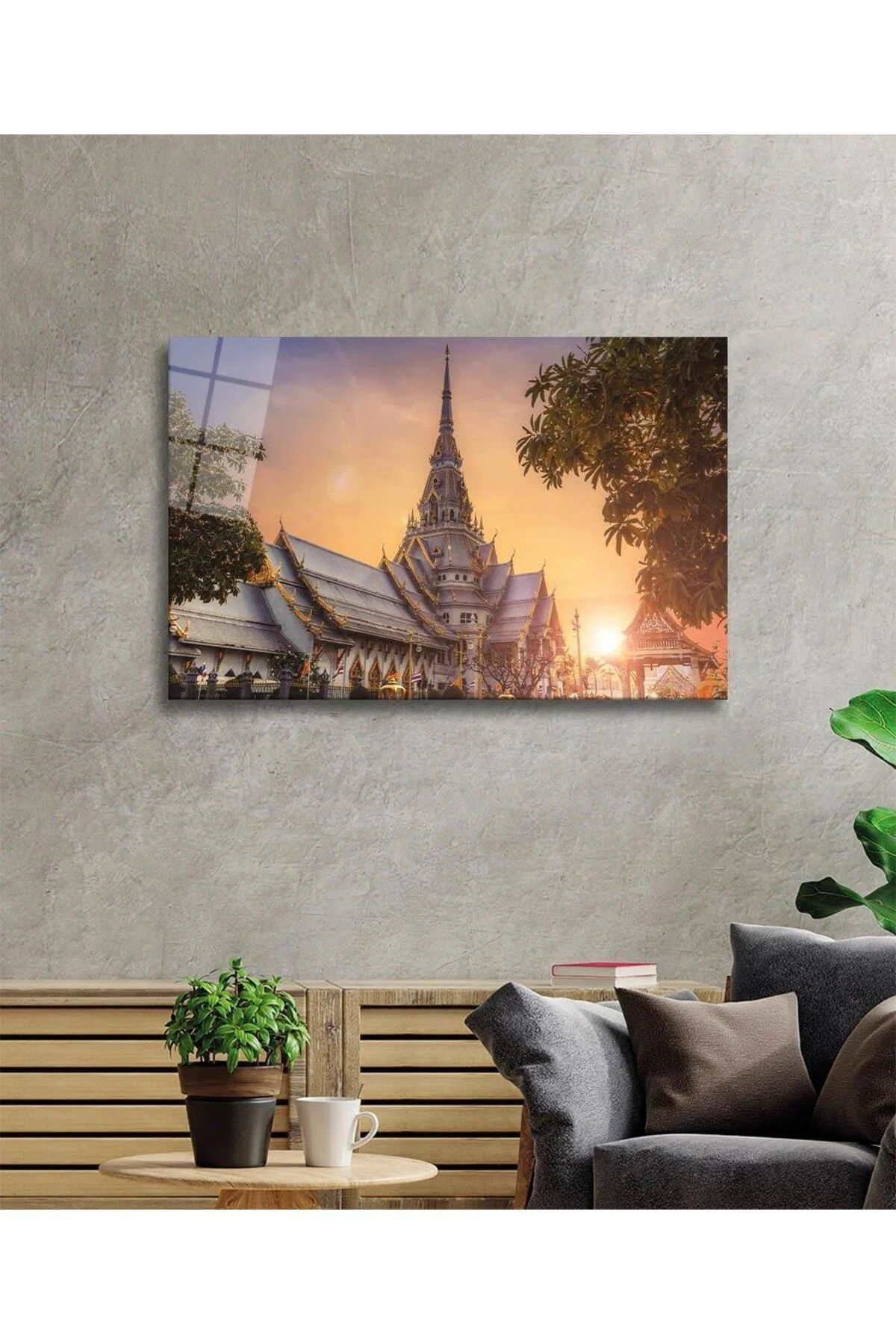Tayland Tapınak Cam Tablo 4mm Dayanıklı Temperli Cam, Thailand Temple Glass Wall Decor - BYCAGRİ Görsel 2