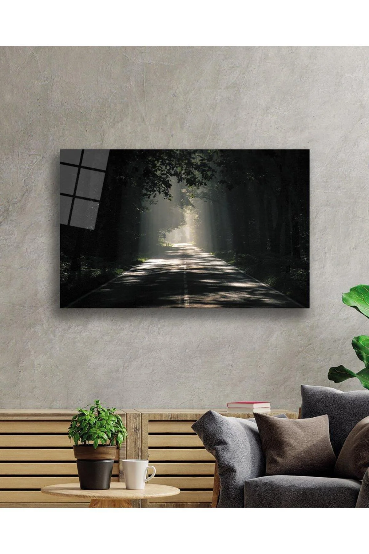 Ağaçlı Yol Cam Tablo 4mm Dayanıklı Temperli Cam Parkway Glass Wall Art - BYCAGRİ Görsel 2