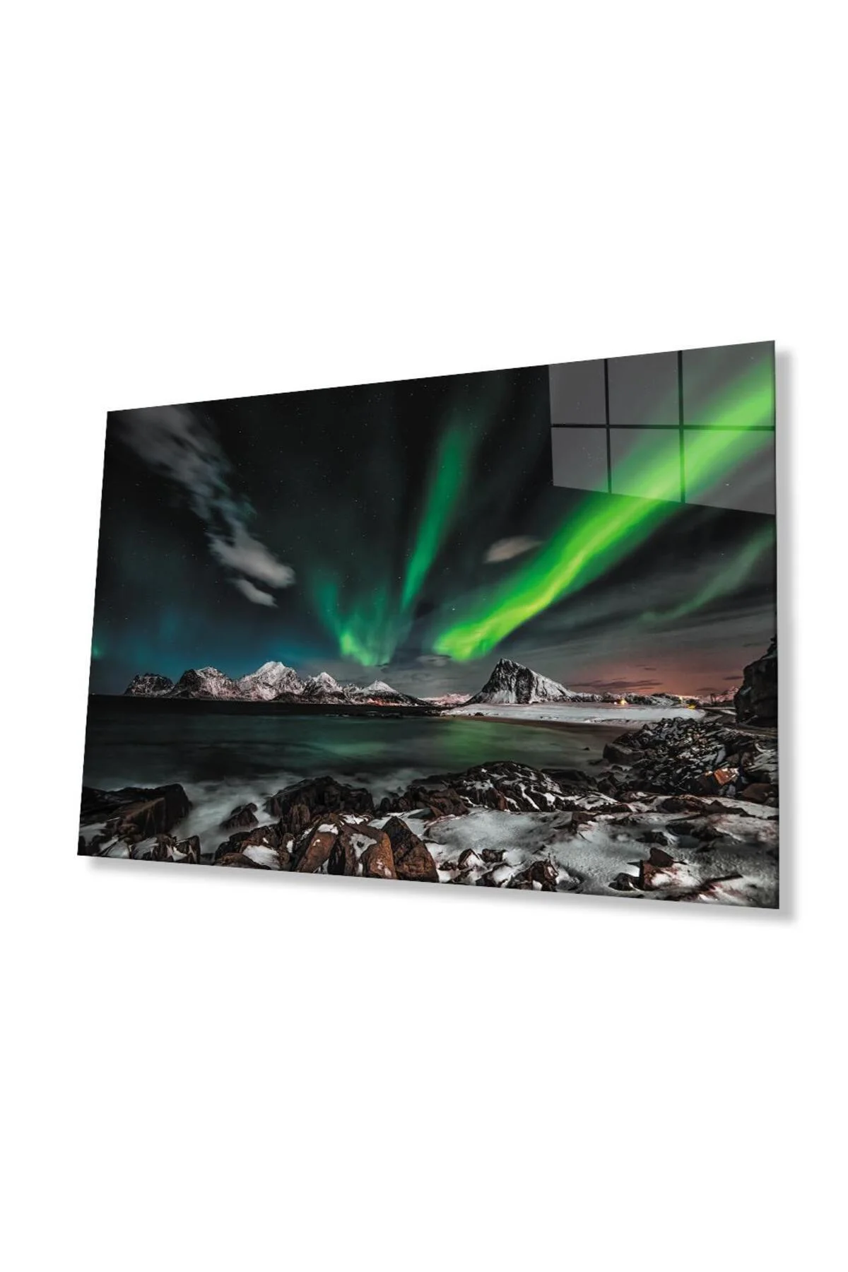 Kuzey Işıkları Manzara Cam Tablo 4mm Dayanıklı Temperli Cam Northern Lights Landscape Glass Wall A