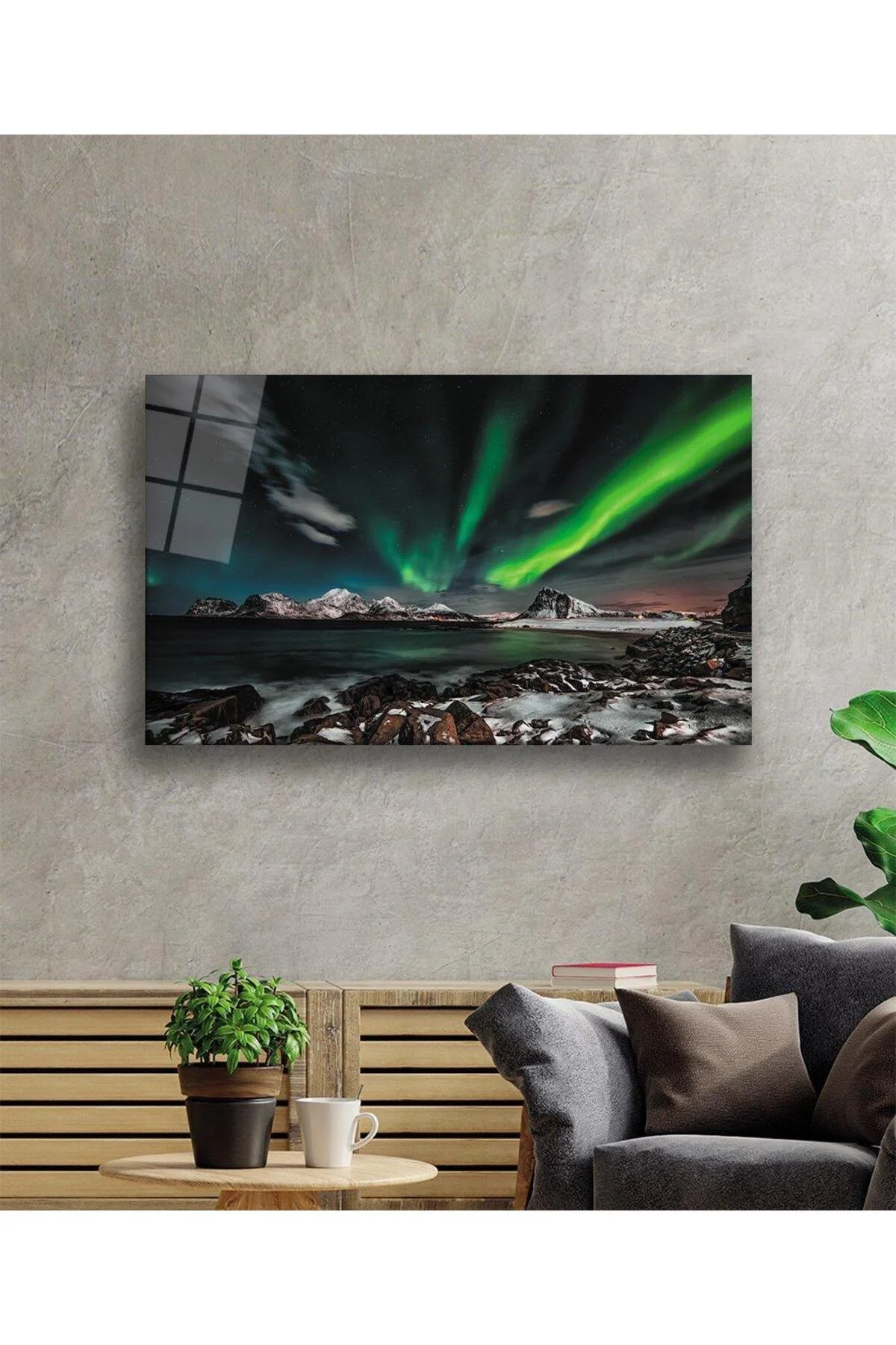 Kuzey Işıkları Manzara Cam Tablo 4mm Dayanıklı Temperli Cam Northern Lights Landscape Glass Wall A - BYCAGRİ Görsel 2