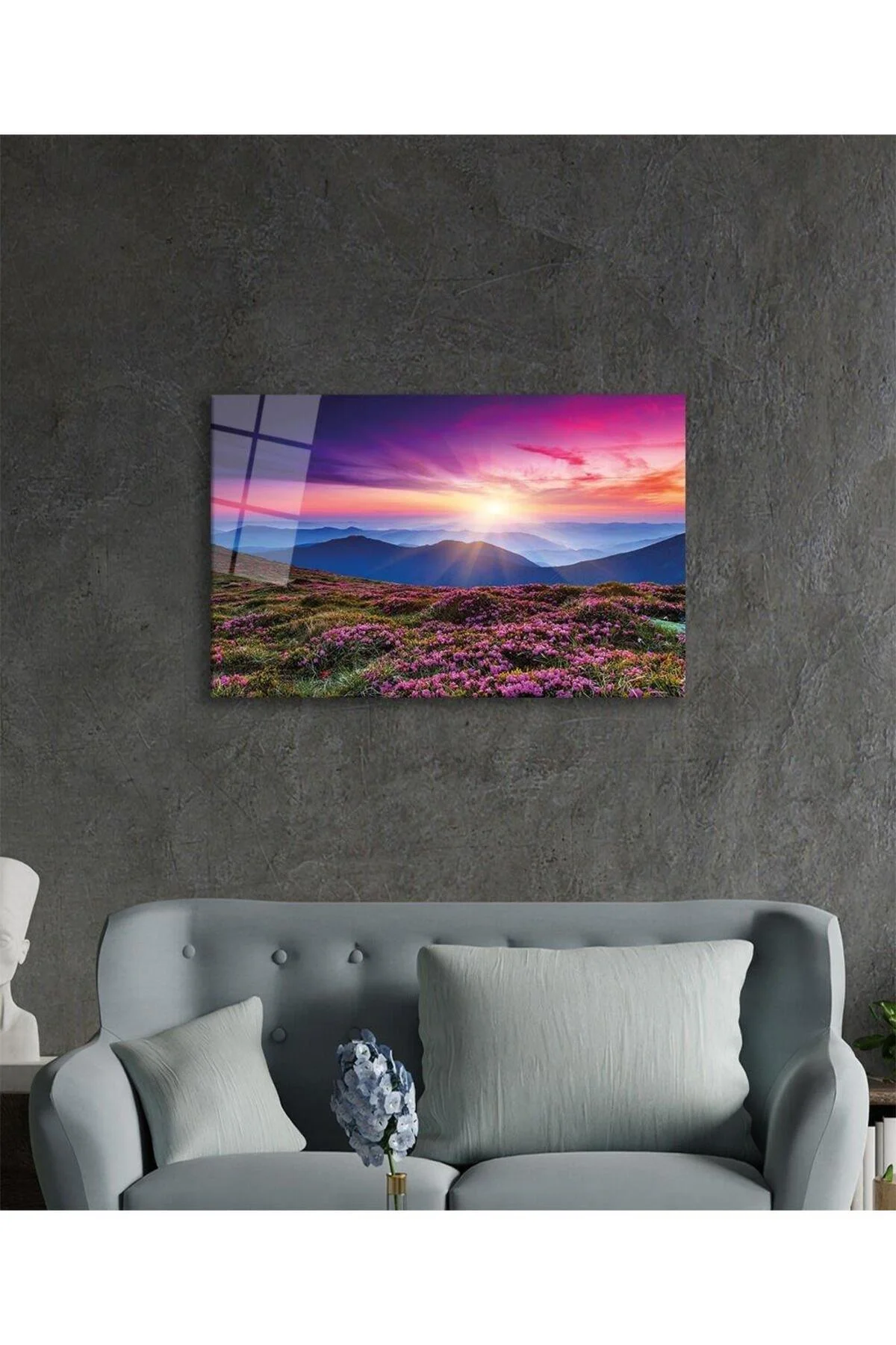 Dağ Manzara Pembe Cam Tablo 4mm Dayanıklı Temperli Cam Mountain Landscape Green Glass Wall Art - BYCAGRİ Görsel 6