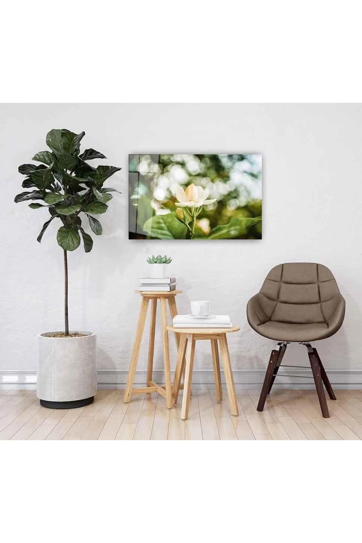 Çiçek Cam Tablo 4mm Dayanıklı Temperli Cam White flower Glass Wall Art - BYCAGRİ Görsel 2