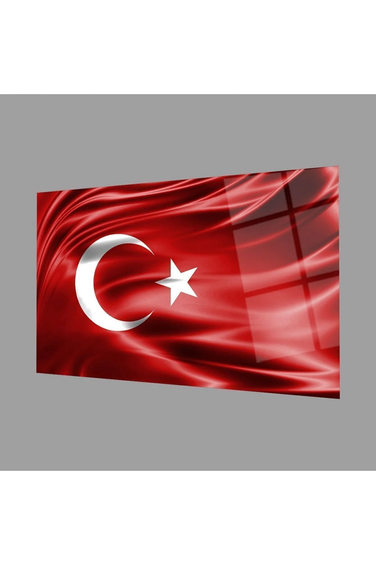 Kırmızı Dalgalı Türk Bayrağı Cam Tablo Red Wavy Turkish Flag Glass Painting