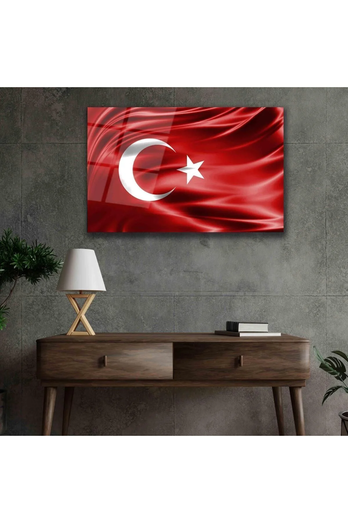 Kırmızı Dalgalı Türk Bayrağı Cam Tablo Red Wavy Turkish Flag Glass Painting - Exela Görsel 4
