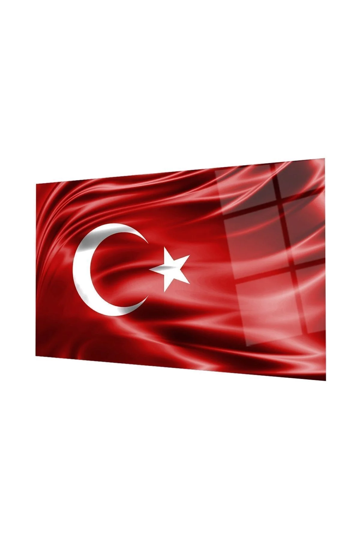 Kırmızı Dalgalı Türk Bayrağı Cam Tablo Red Wavy Turkish Flag Glass Painting - Exela Görsel 2