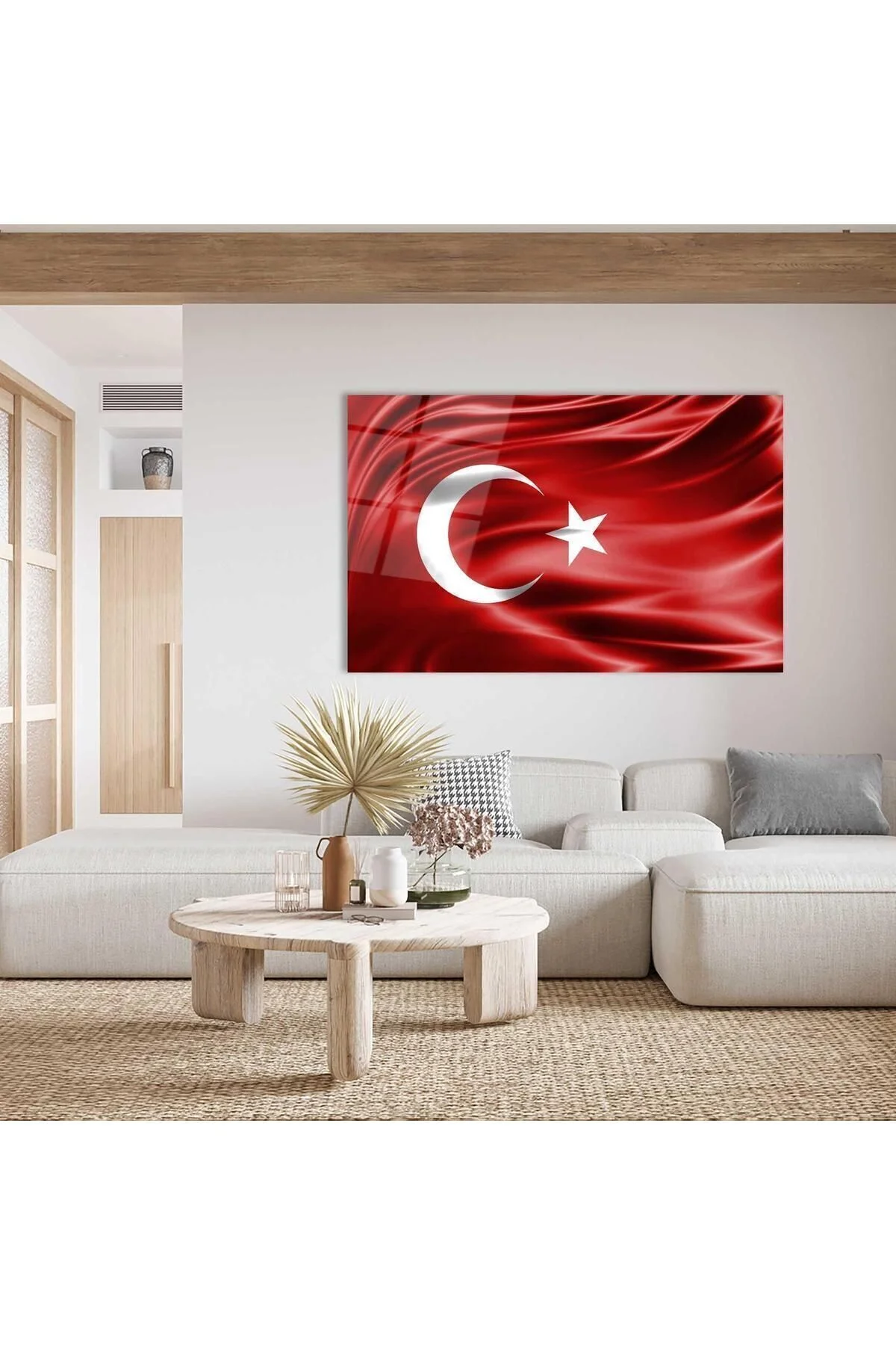 Kırmızı Dalgalı Türk Bayrağı Cam Tablo Red Wavy Turkish Flag Glass Painting - Exela Görsel 3