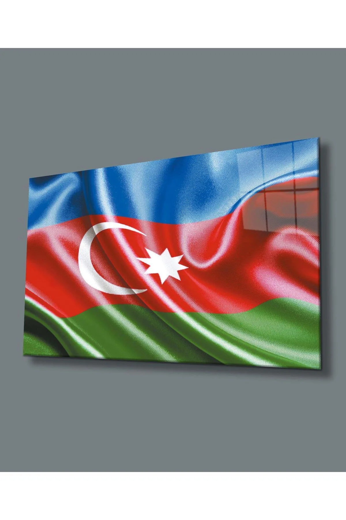 Azerbaycan Bayrağı Cam Tablo 4mm Dayanıklı Temperli Cam,Azerbaijan Flag Glass Wall Art