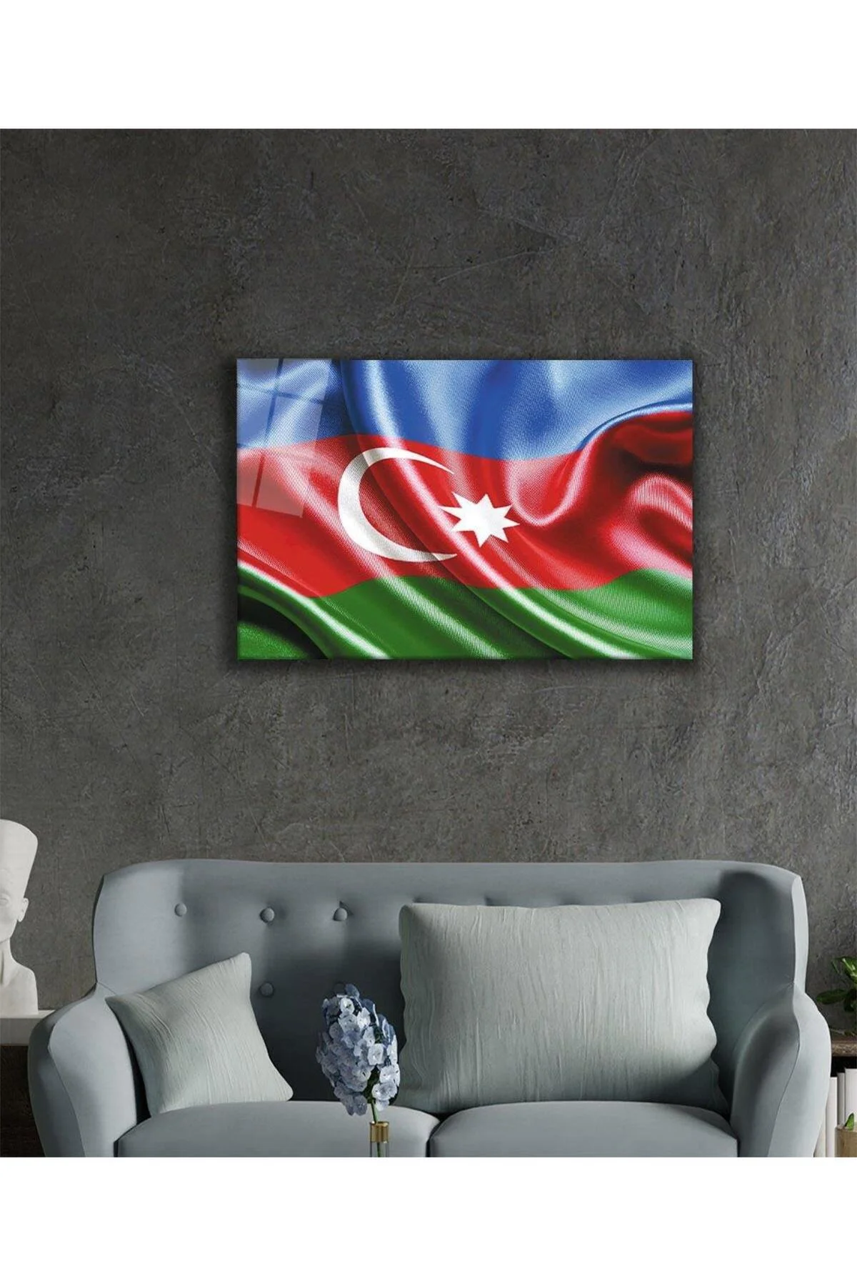 Azerbaycan Bayrağı Cam Tablo 4mm Dayanıklı Temperli Cam,Azerbaijan Flag Glass Wall Art - BYCAGRİ Görsel 2