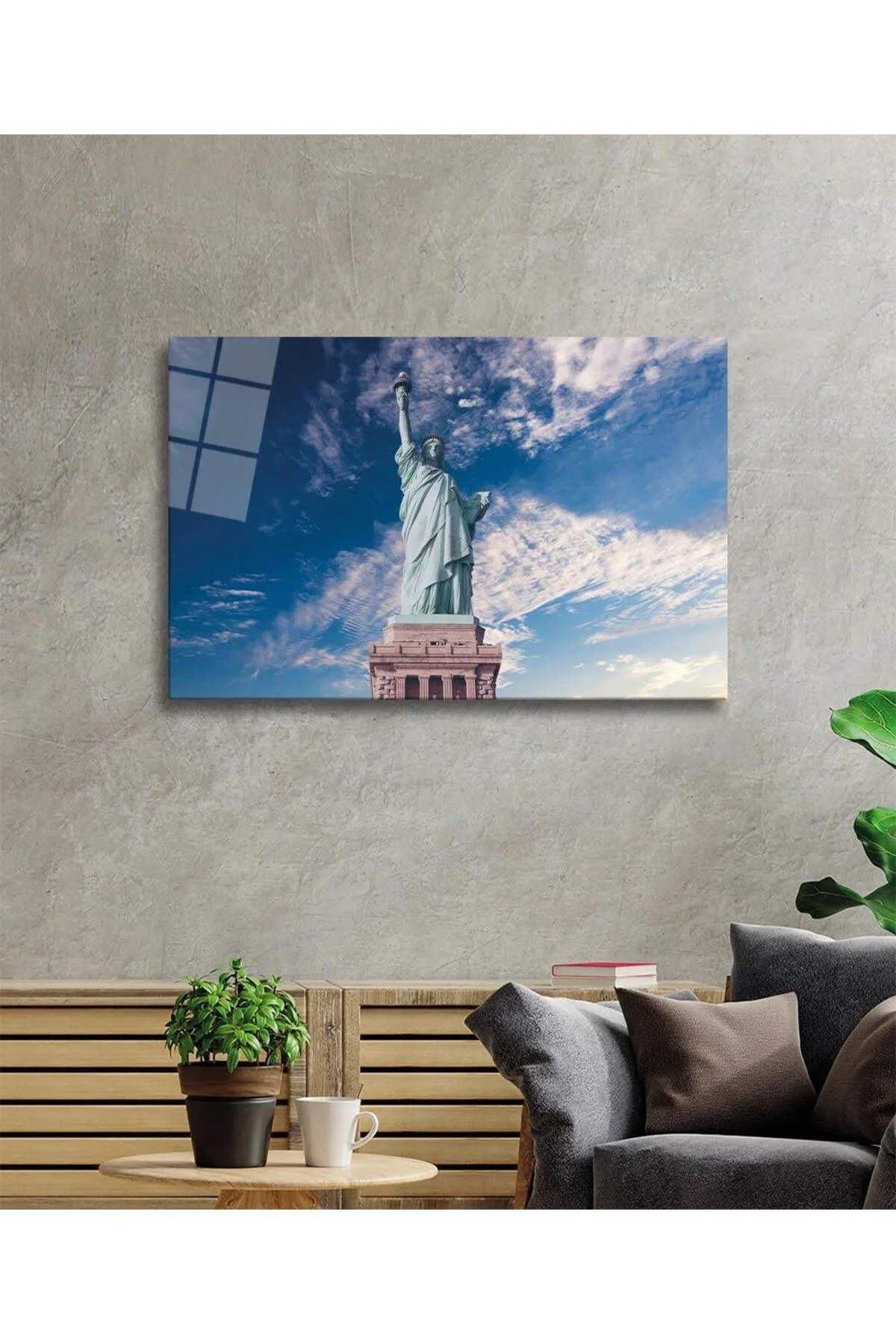 Özgürlük Heykeli Cam Tablo 4mm Dayanıklı Temperli Cam, Statue of Liberty Glass Wall Decor - BYCAGRİ Görsel 2