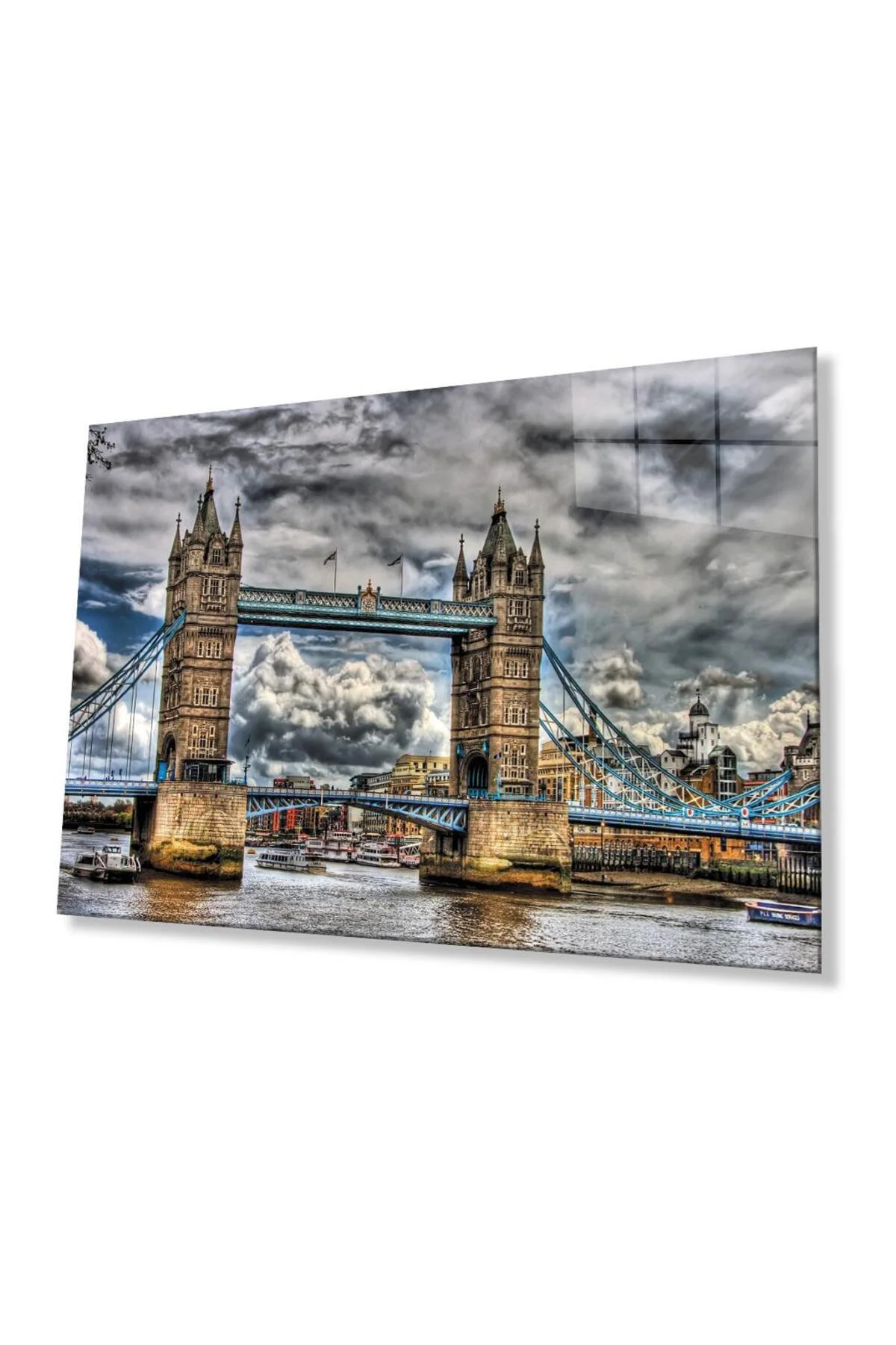 Şehir Köprü Manzara Cam Tablo 4mm Dayanıklı Temperli Cam City Bridge Landscape Glass Painting 4mm D