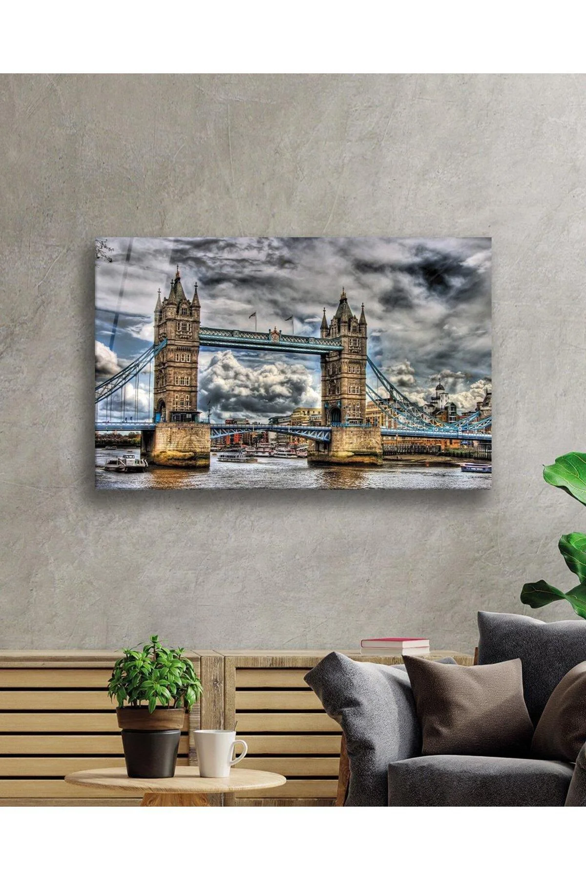 Şehir Köprü Manzara Cam Tablo 4mm Dayanıklı Temperli Cam City Bridge Landscape Glass Painting 4mm D - BYCAGRİ Görsel 2