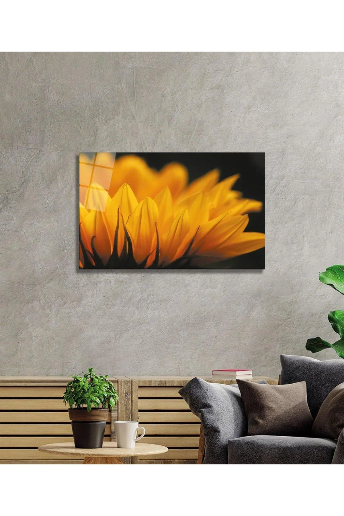 Ay Çiçeği Günebakan 4mm Dayanıklı Cam Tablo Temperli Cam , Sunflower Glass Wall Art - BYCAGRİ Görsel 2