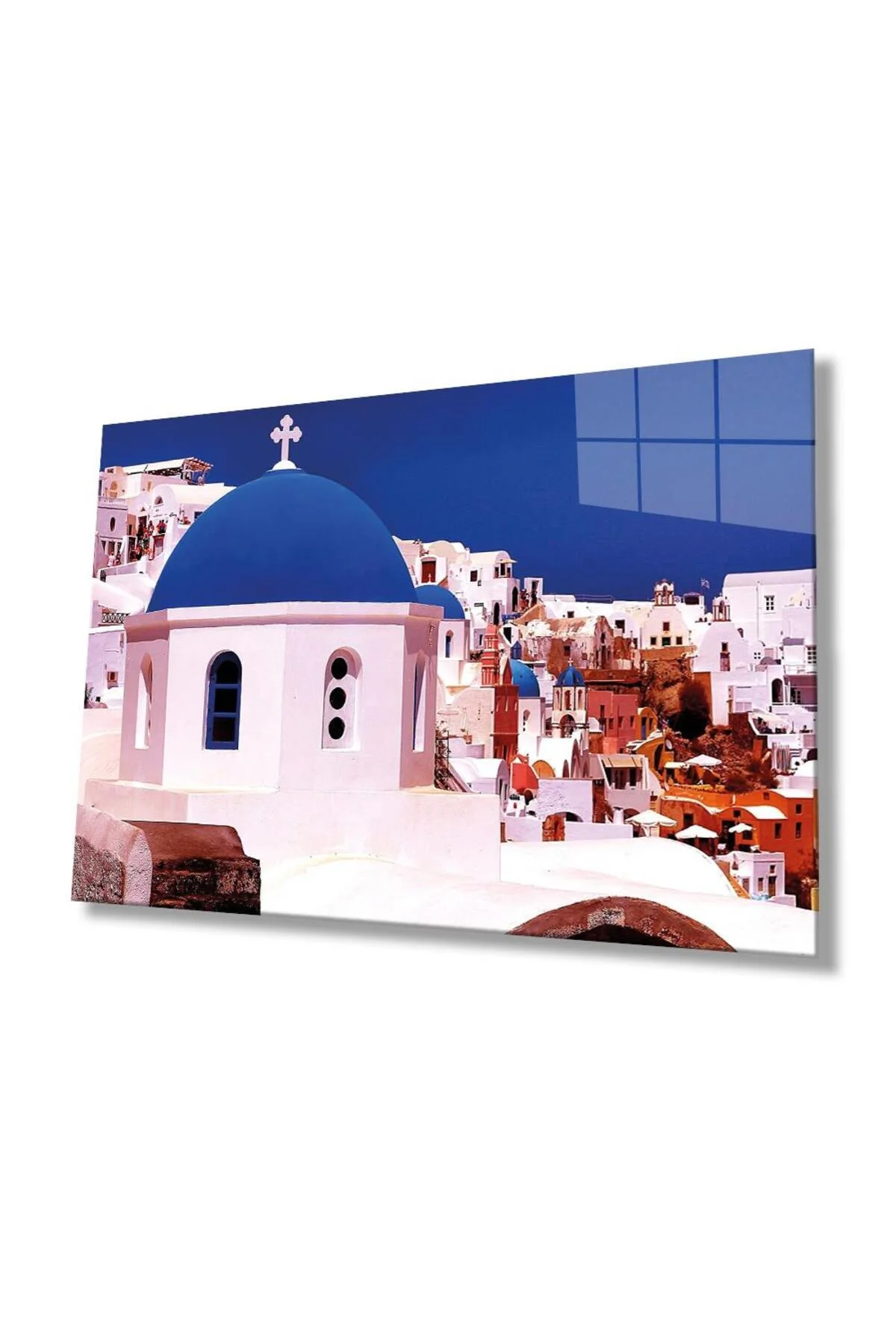 Mavi Beyaz Cam Tablo 4mm Dayanıklı Temperli Cam, Blue White Glass Wall Decor