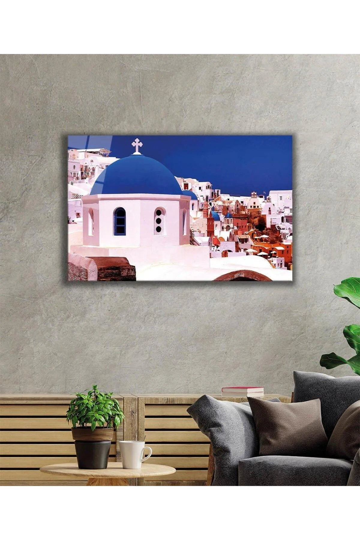 Mavi Beyaz Cam Tablo 4mm Dayanıklı Temperli Cam, Blue White Glass Wall Decor - BYCAGRİ Görsel 2