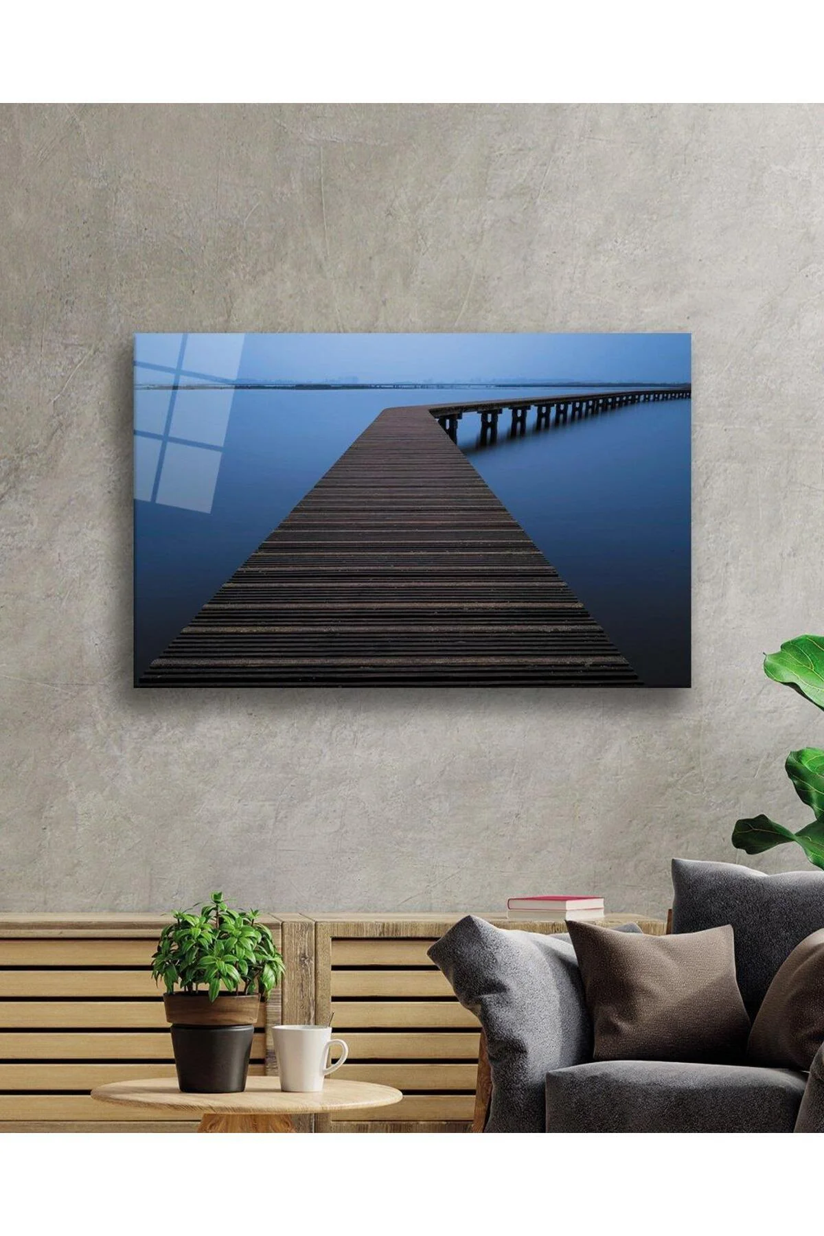 Deniz İskele Mavi Cam Tablo 4mm Dayanıklı Temperli Cam Marine Pier Blue Glass Table 4mm Durable Tem - BYCAGRİ Görsel 2