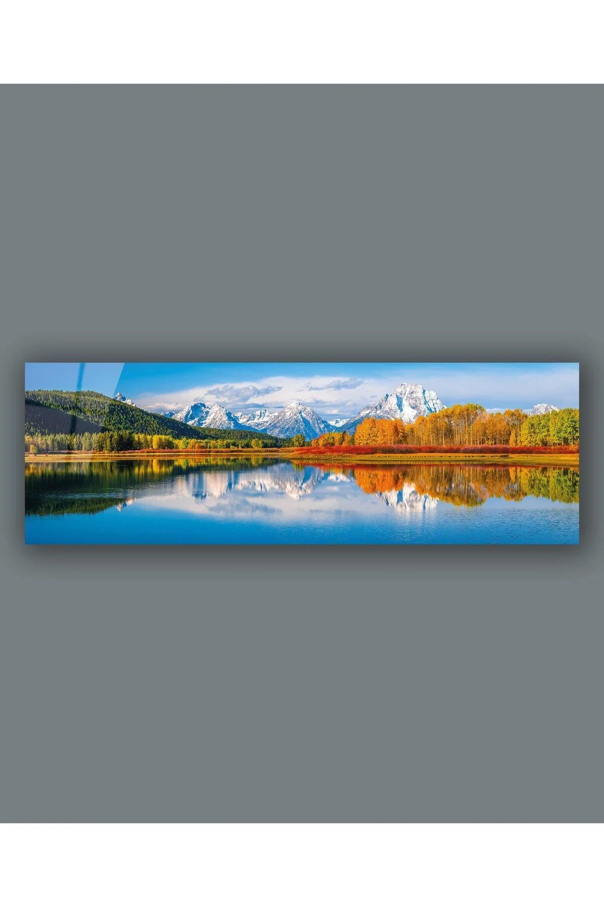 Manzara Panoramik Cam Tablo Göl Dağ ve Orman Hediyelik Büyük Tablo Ev Ofis Dekoru