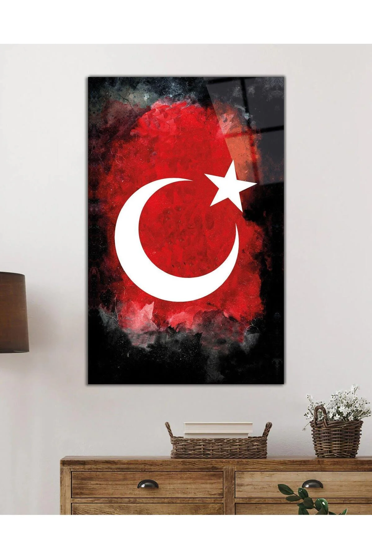 Türk Bayrağı Dikey Cam Tablo Hediyelik Büyük Tablo Ev Ofis Dekoru - BYCAGRİ Görsel 2