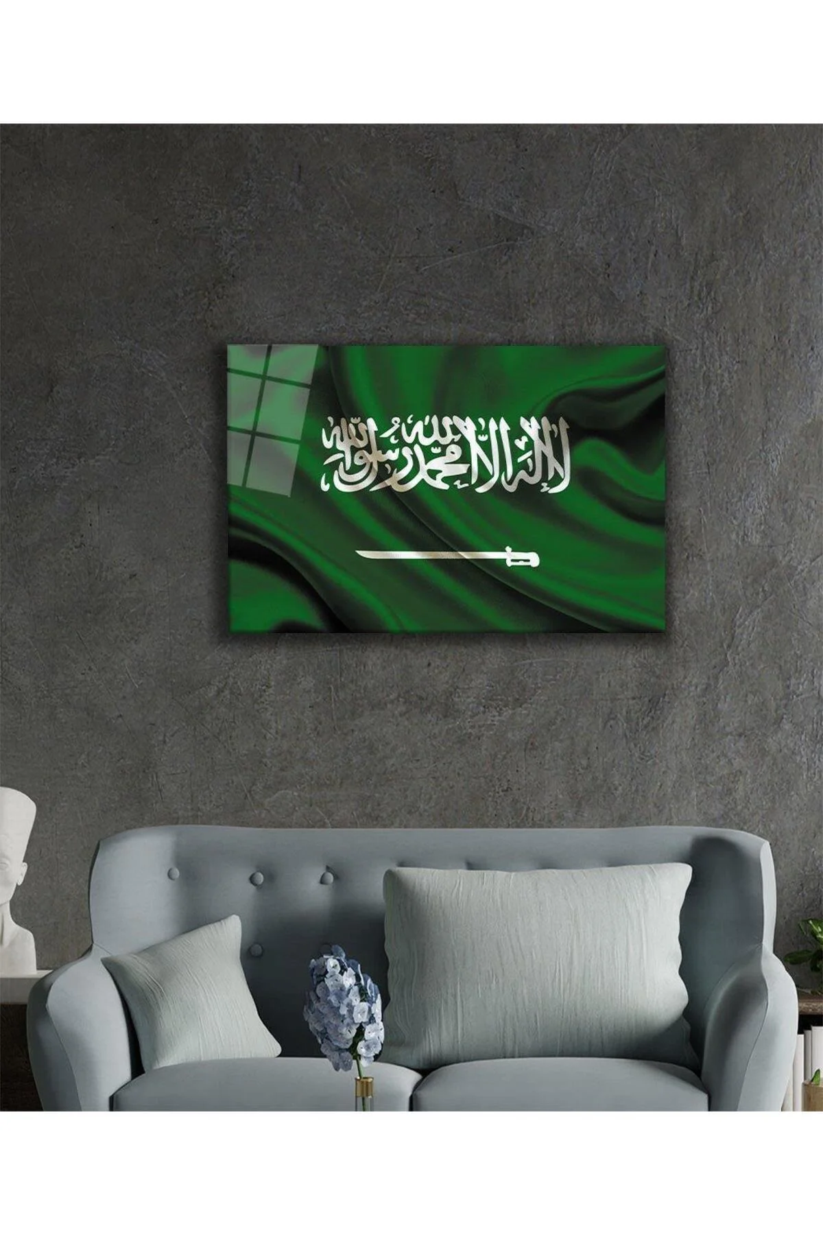 Suudi Arabistan Bayrağı Cam Tablo 4mm Dayanıklı Temperli Cam, Saudi Arabia Flag Glass Wall Art - BYCAGRİ Görsel 2