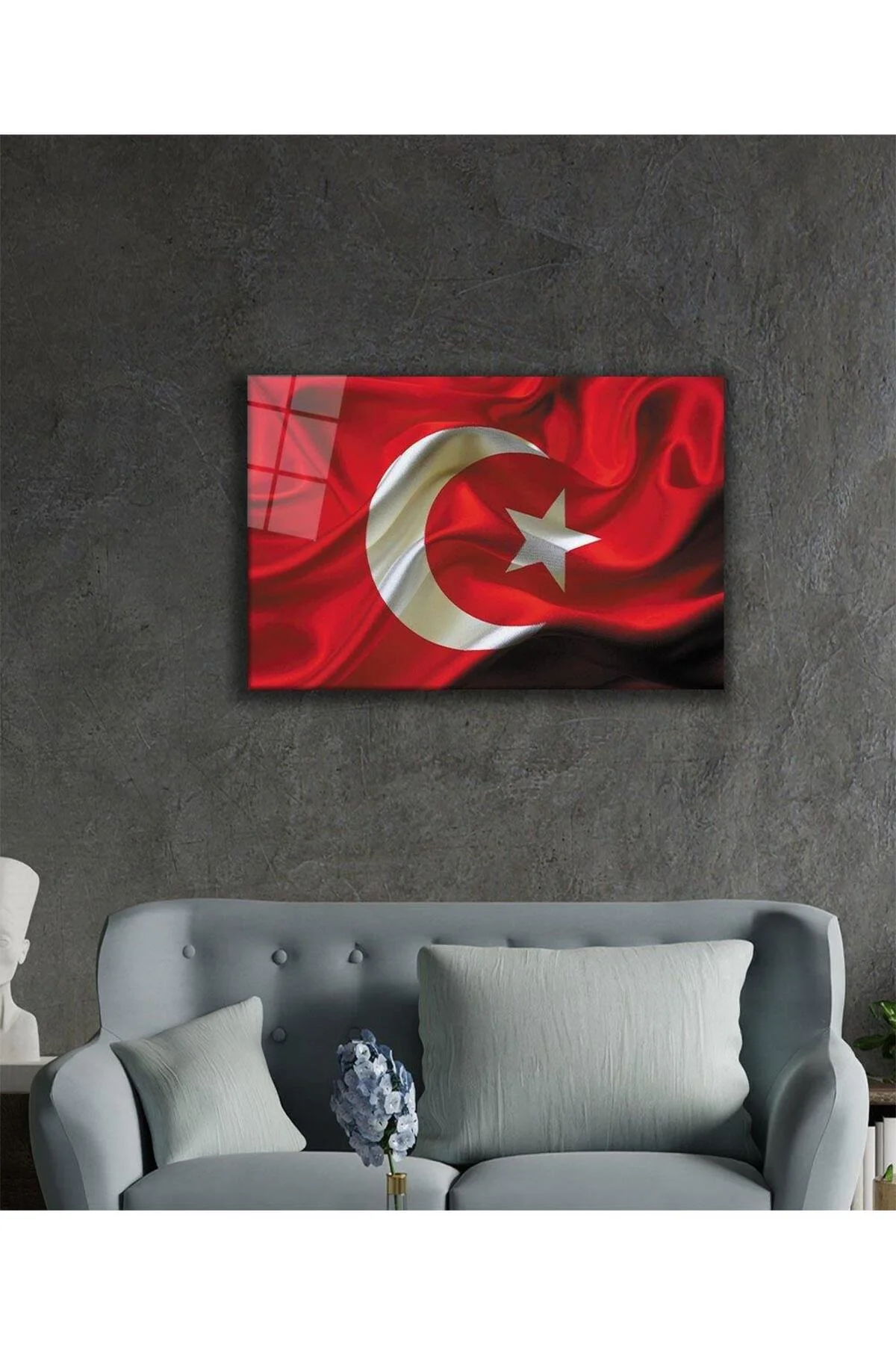 Dalgalanan Türk Bayrağı Cam Tablo 4mm Dayanıklı Temperli Cam, Waving Turkish Flag Glass Wall Art - BYCAGRİ Görsel 2
