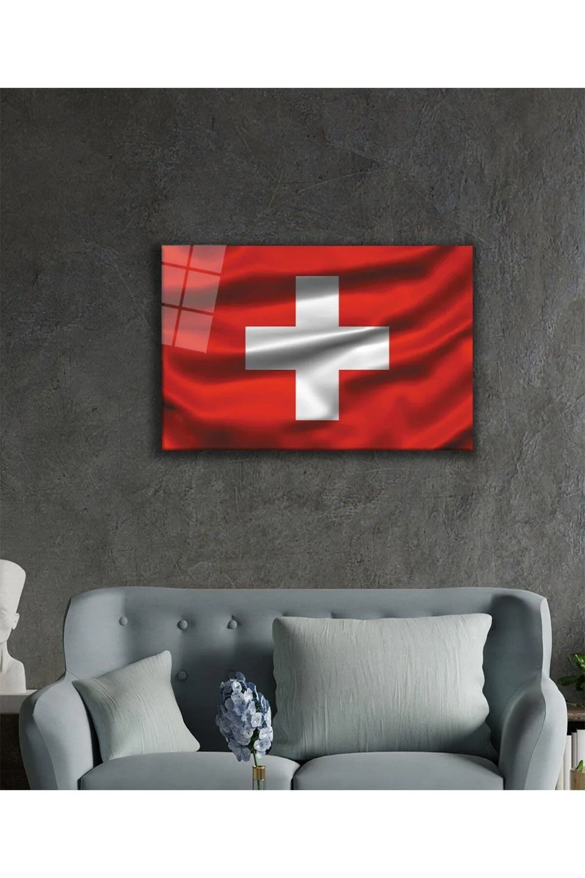 İsviçre Cam Tablo 4mm Dayanıklı Temperli Cam, Swiss Flag Glass Wall Art - BYCAGRİ Görsel 2
