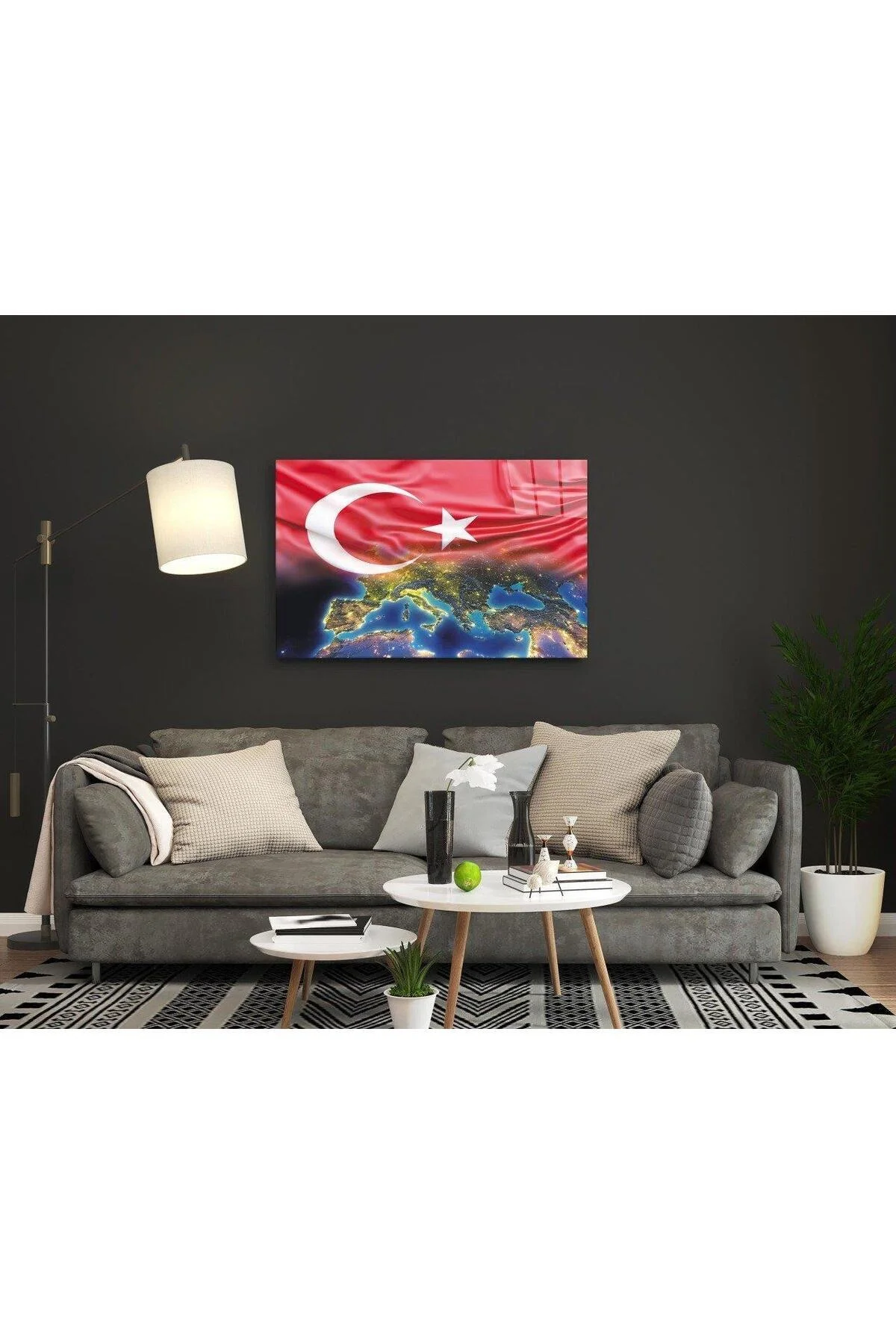 İdealizbiz Türk Bayrağı ve Dünya Haritası Cam Tablo 4mm Dayanıklı Temperli Cam - BYCAGRİ Görsel 2