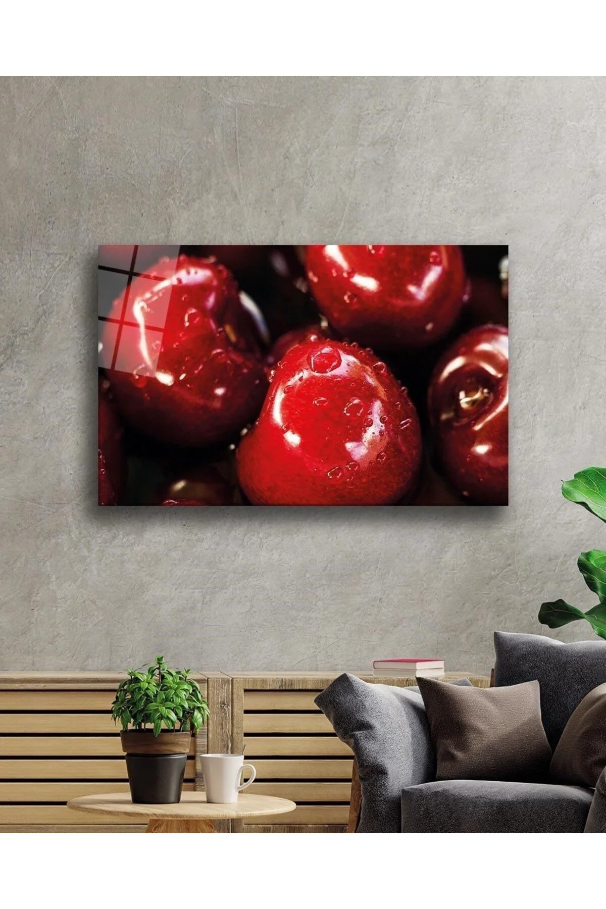 Kirazlar Cam Tablo 4mm Dayanıklı Temperli Cam, Cherries Glass Wall Art - BYCAGRİ Görsel 2