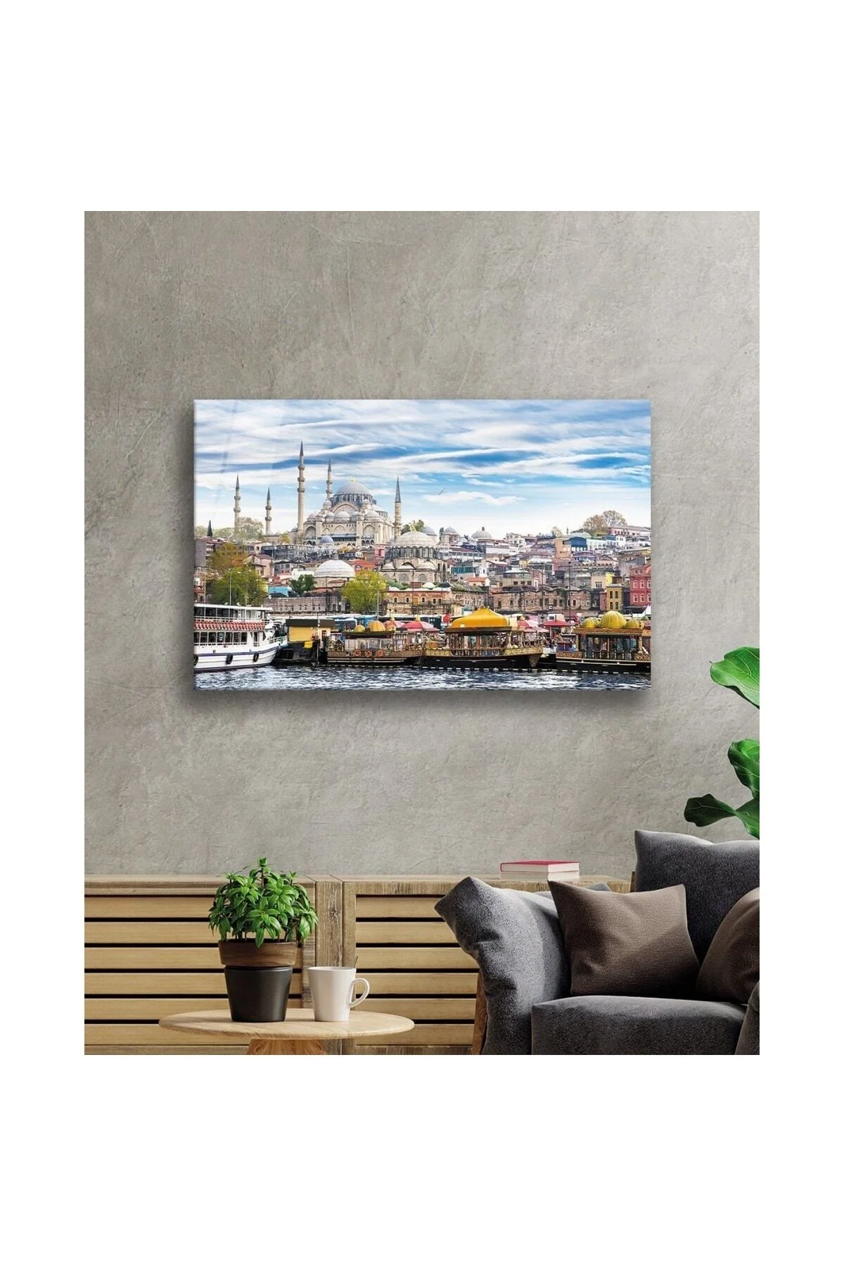 İstanbul Camii Manzaralı 4mm Dayanıklı Cam Tablo Temperli Cam 110 x 70