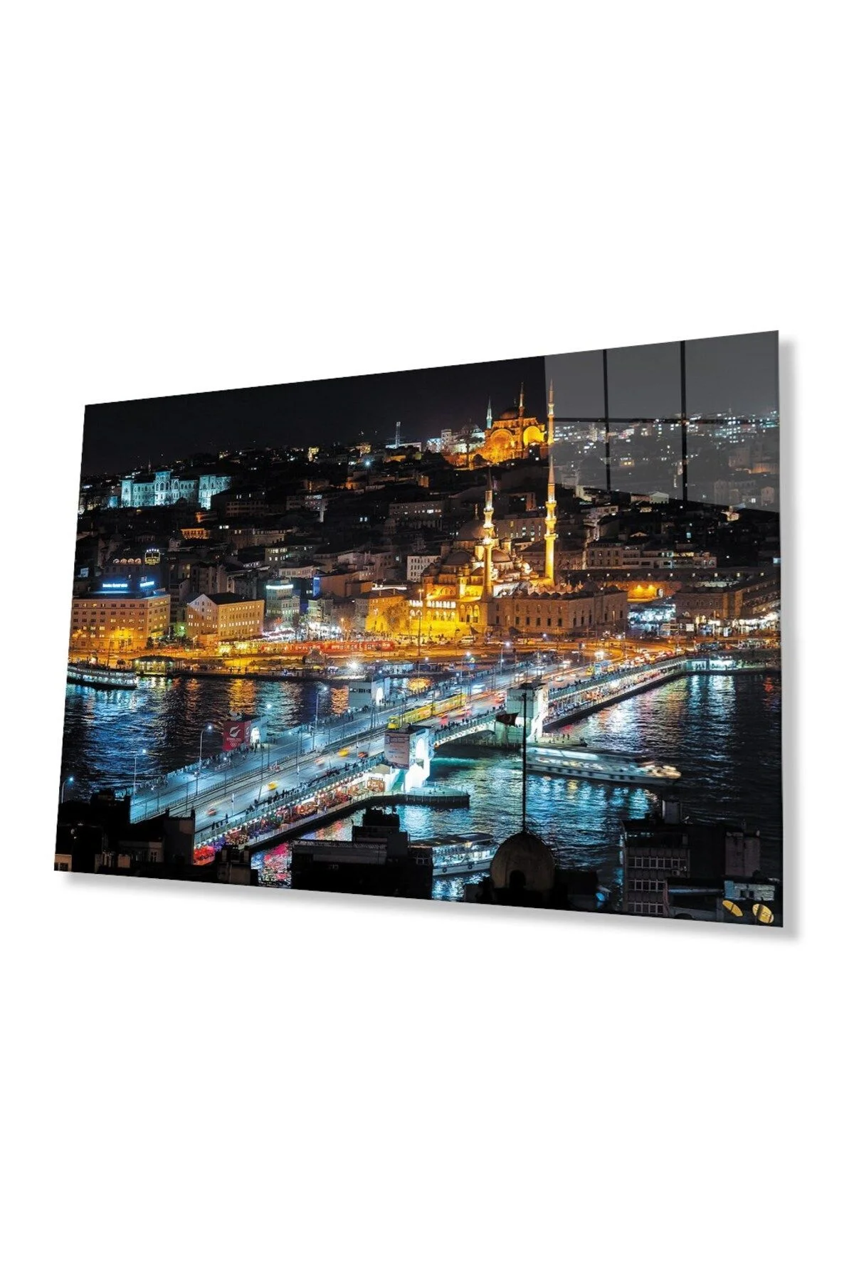 İstanbul Gece Manzarası 4mm Dayanıklı Cam Tablo Temperli Cam