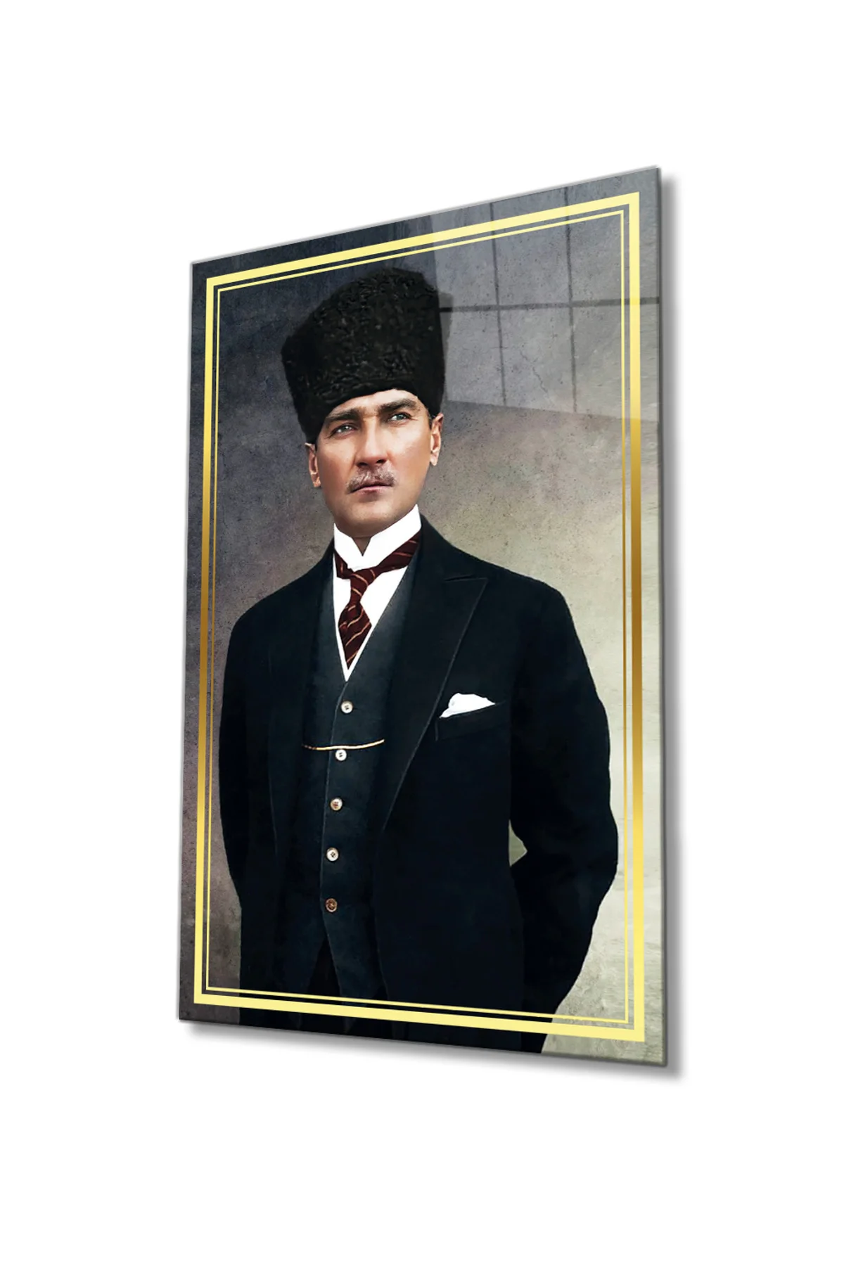 Atatürk Cam Tablo Ev ve Ofis Duvar Dekoru Hediyelik Büyük Tablo Dayanıklı Cam