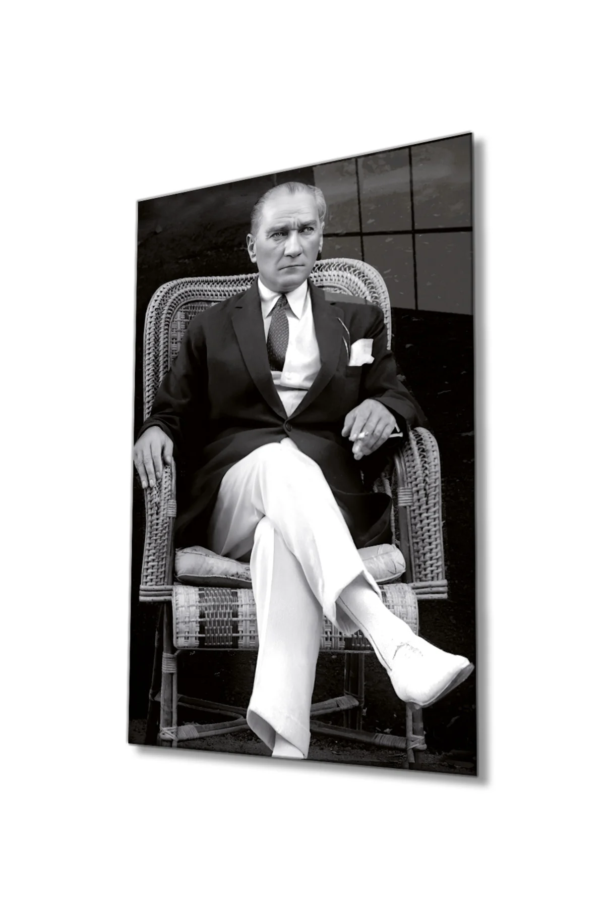 Atatürk Portresi Cam Tablo, Ev ve Ofis Duvar Dekoru, Hediyelik Büyük Temperli 4 mm Cam Tablo