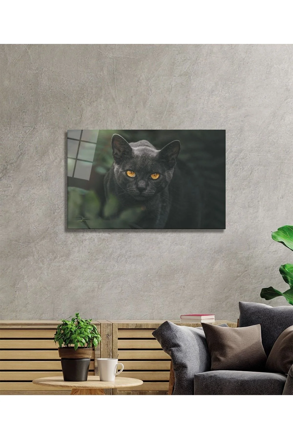Siyah Kedi Cam Tablo - dekorcumshop Görsel 2