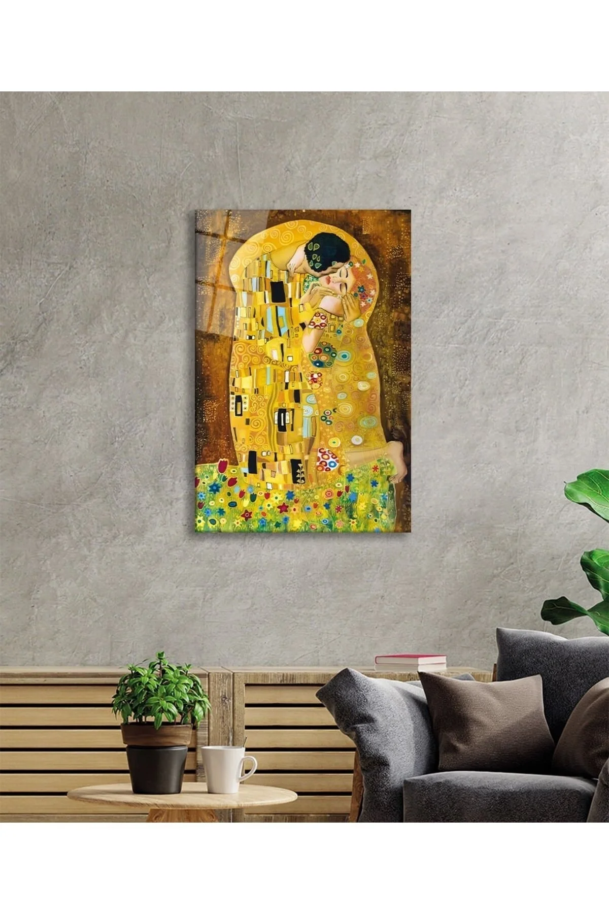 Gustav Klimt Öpücük Cam Tablo, Ev ve Ofis Duvar Dekoru, Hediyelik Büyük Temperli 4 mm Cam Tablo - BYCAGRİ Görsel 2