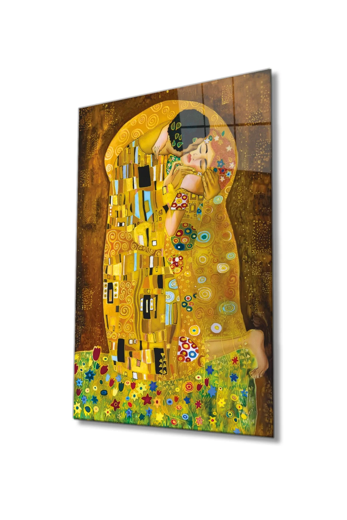 Gustav Klimt Öpücük Cam Tablo, Ev ve Ofis Duvar Dekoru, Hediyelik Büyük Temperli 4 mm Cam Tablo