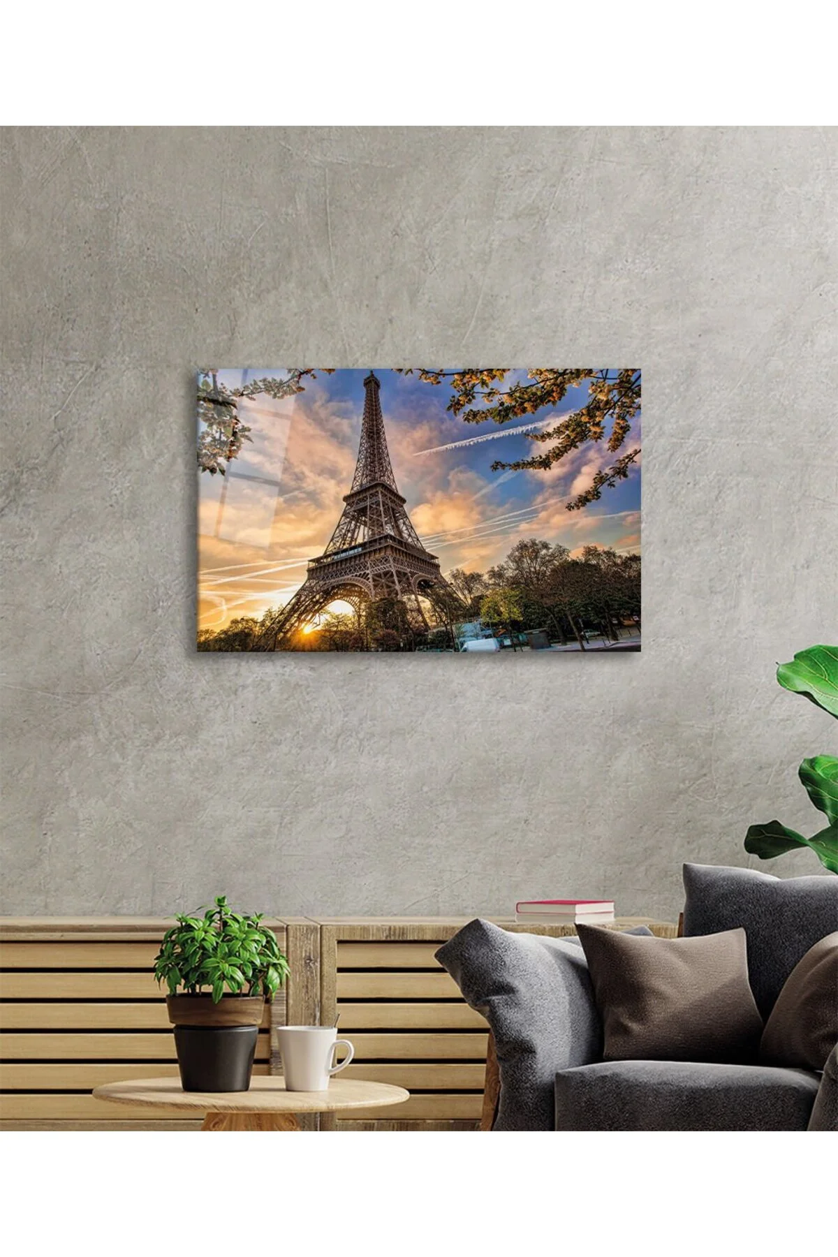 Fransa Paris Eyfel Kulesi Cam Tablo, Ev ve Ofis Duvar Dekoru, Hediyelik Büyük Temperli Cam Tablo - BYCAGRİ Görsel 2