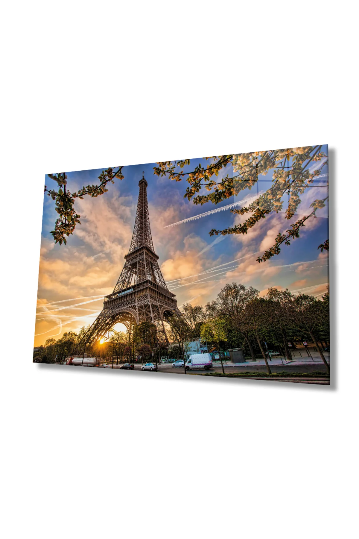 Fransa Paris Eyfel Kulesi Cam Tablo, Ev ve Ofis Duvar Dekoru, Hediyelik Büyük Temperli Cam Tablo