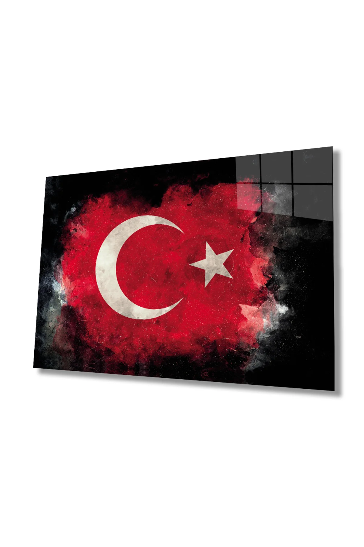 Türk Bayrağı Siyah Fon Temalı Cam Tablo - UV Baskı Cam Tablo