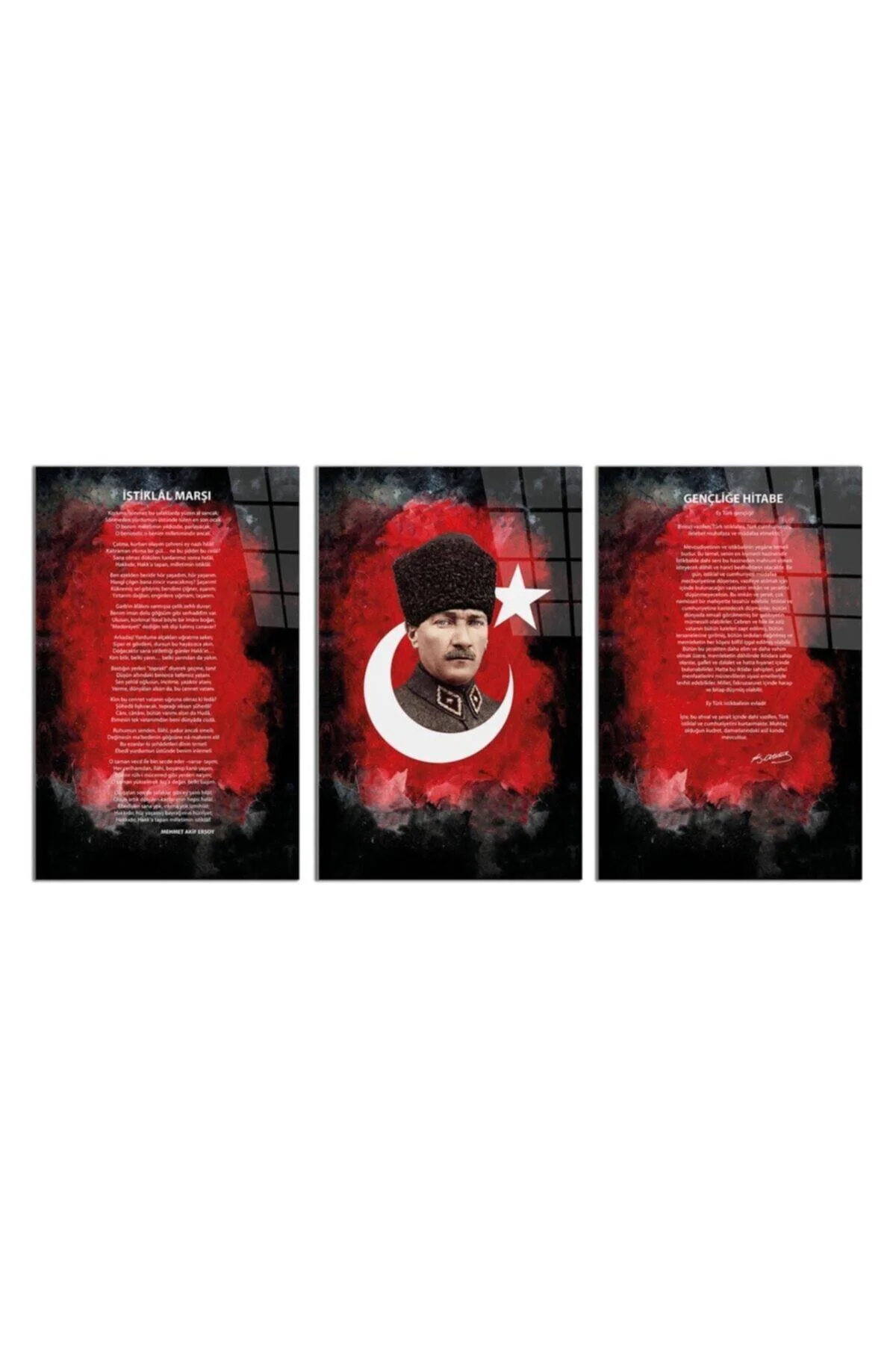 SEZD cam01 Unisex Kırmızı Atatürk İstiklal Marşı Gençliğe Hitabe 3 Lü