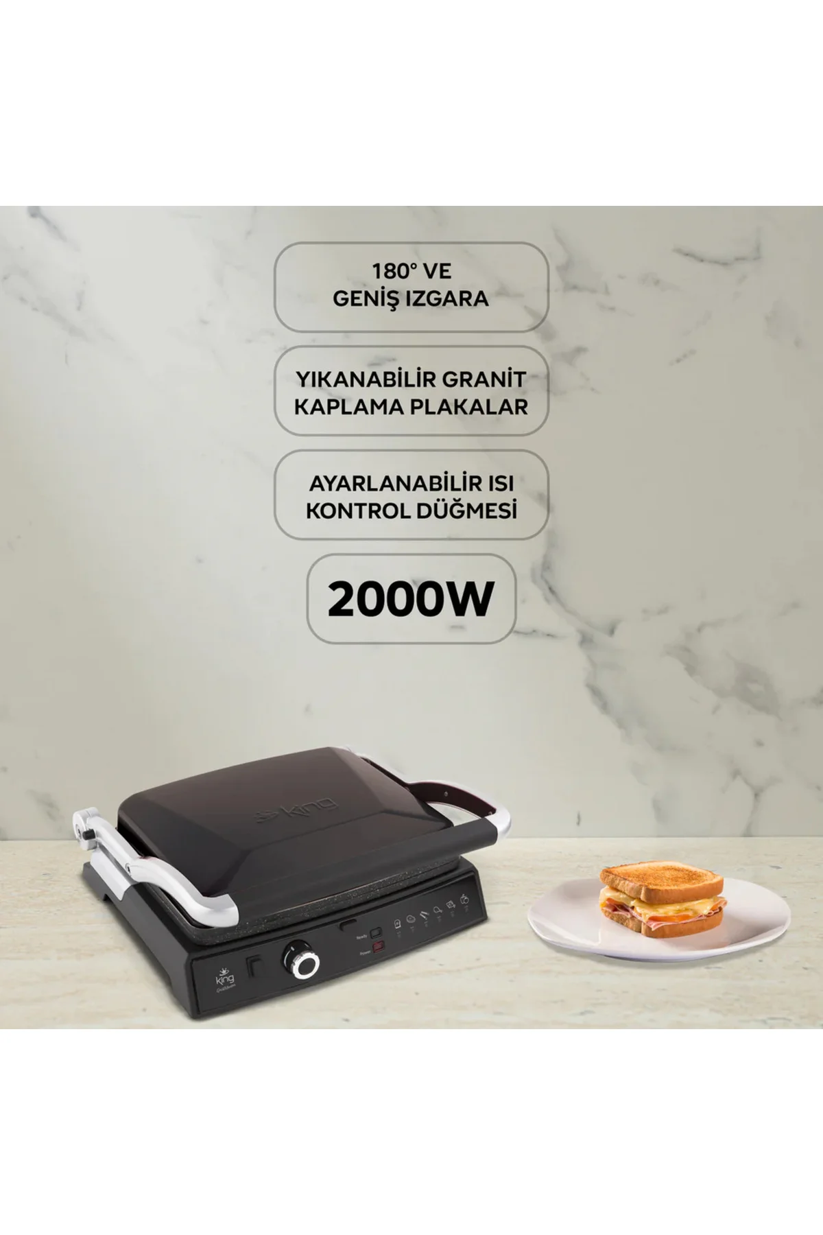 K462S Grİll Master Siyah Izgara Ve Tost Makinesi - King Görsel 2