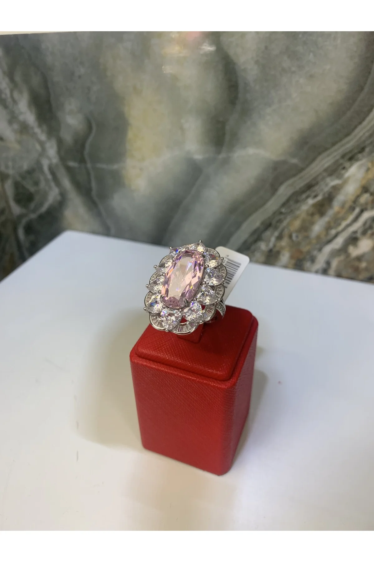 Pembe Taşlı Oval Kesim 925 Ayar Gümüş Yüzük