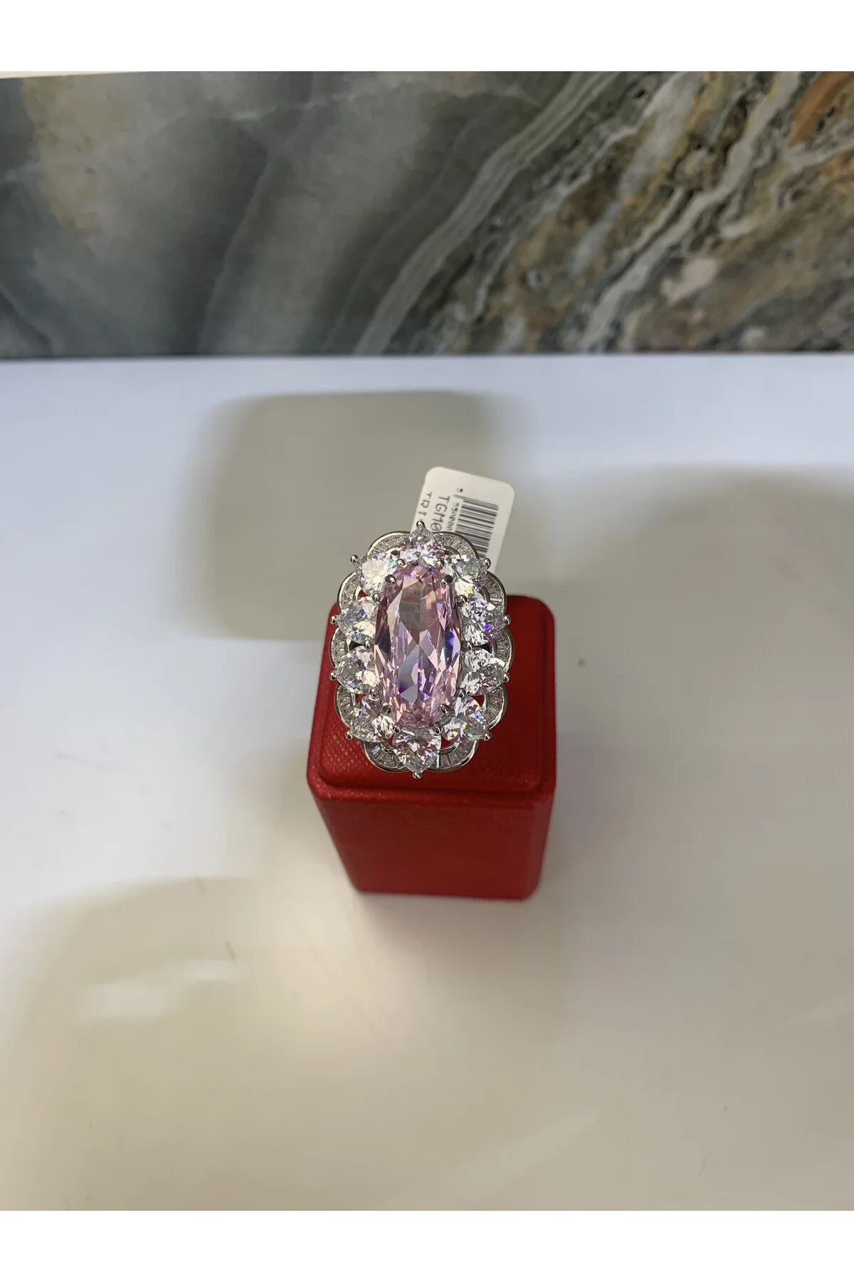 Pembe Taşlı Oval Kesim 925 Ayar Gümüş Yüzük - TRİA SİLVER Görsel 2