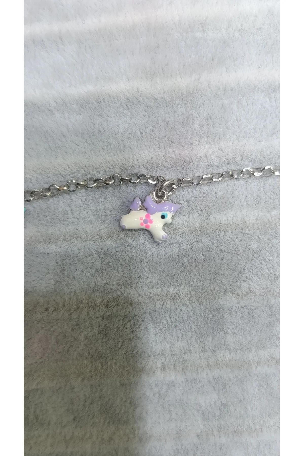 Pony Figürlü Kız Çocuk Bilekliği 3 Sallantılı Renkli Mineli 925 Ayar Gümüş - TRİA SİLVER Görsel 3