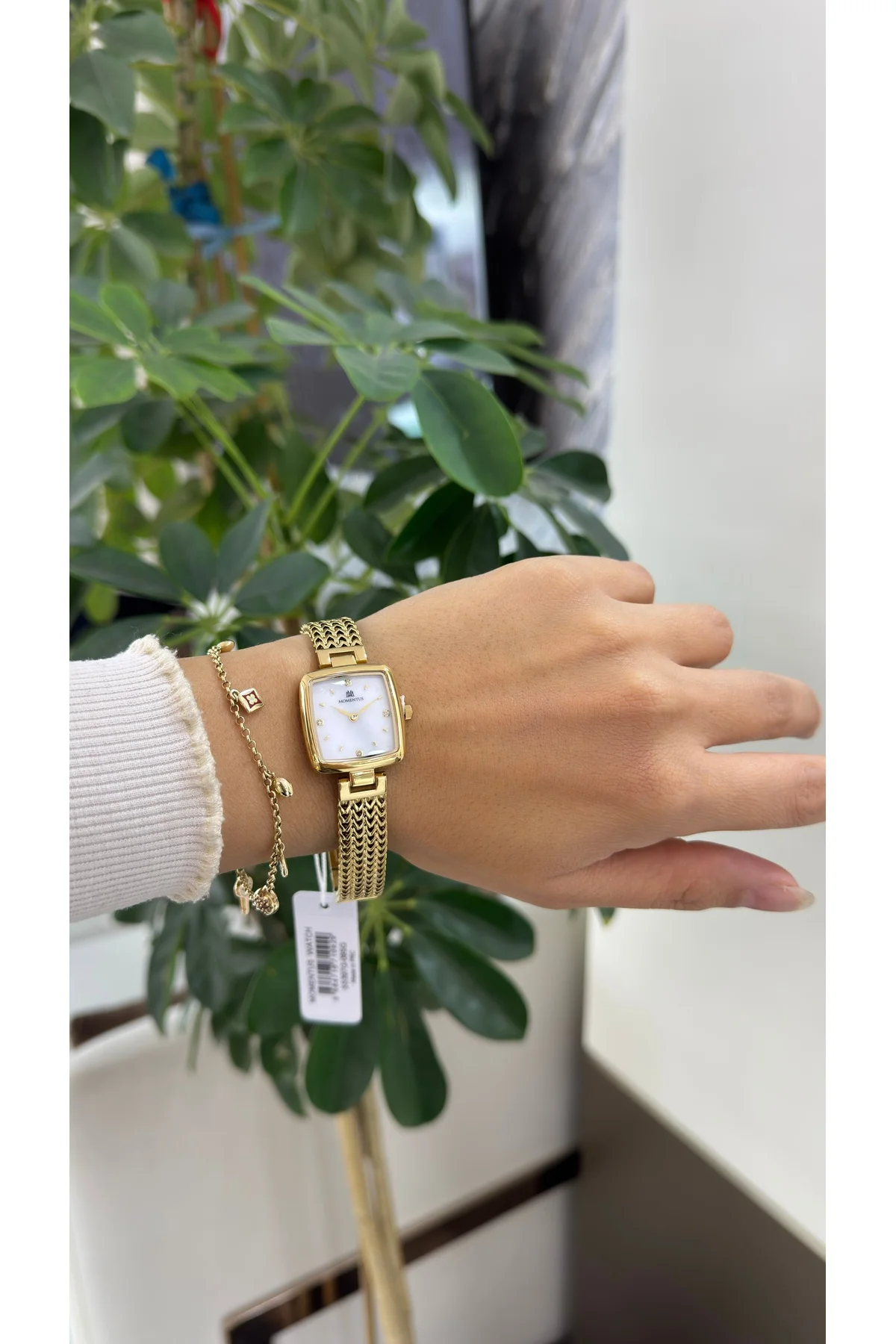 Momentus SS397G-09SG Kadın Saat Gold Çelik Hasır, Kadran, Taşlı Kare Kasa - TRİA SİLVER Görsel 4